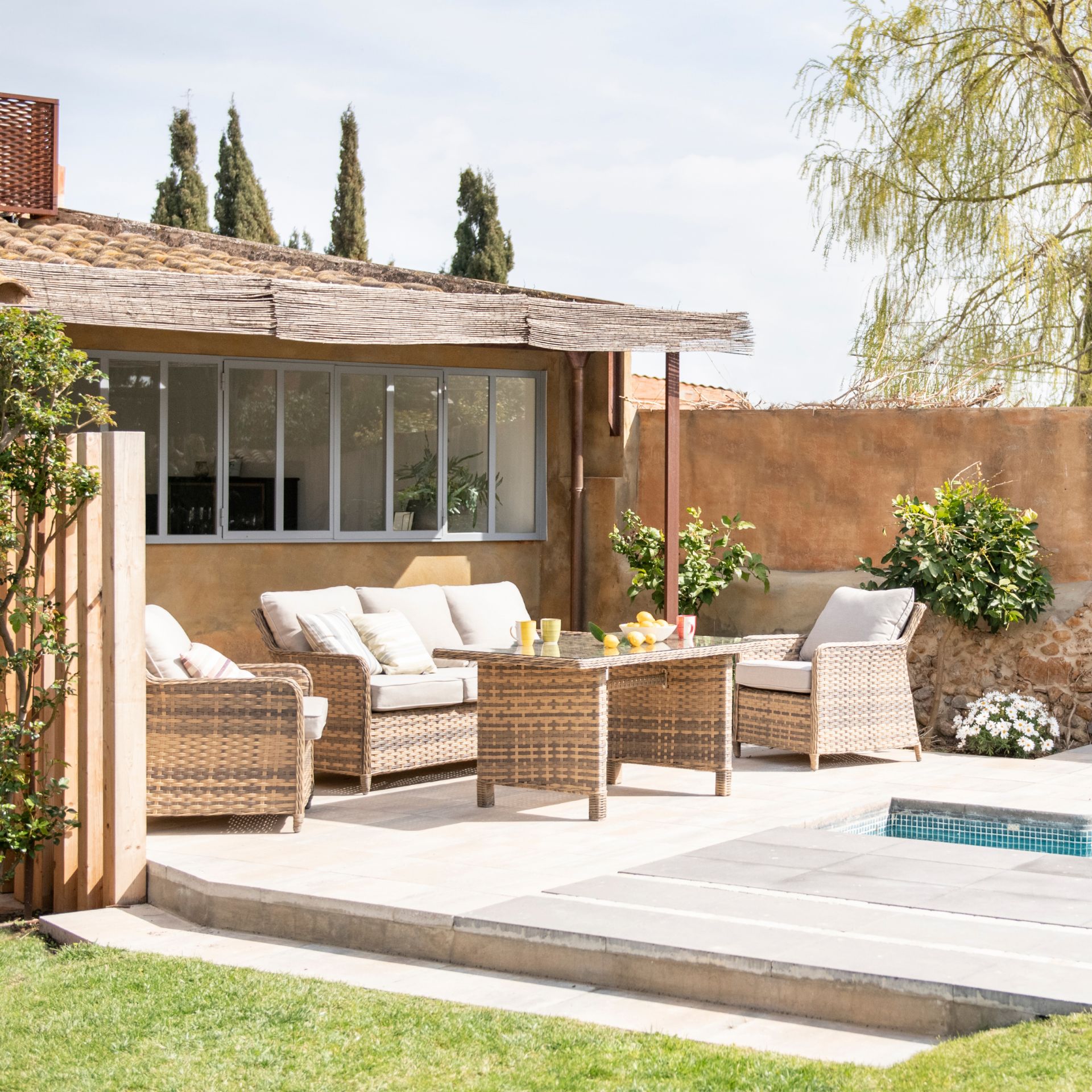 Set de jardín de 4 piezas de ratán sintético Lanai