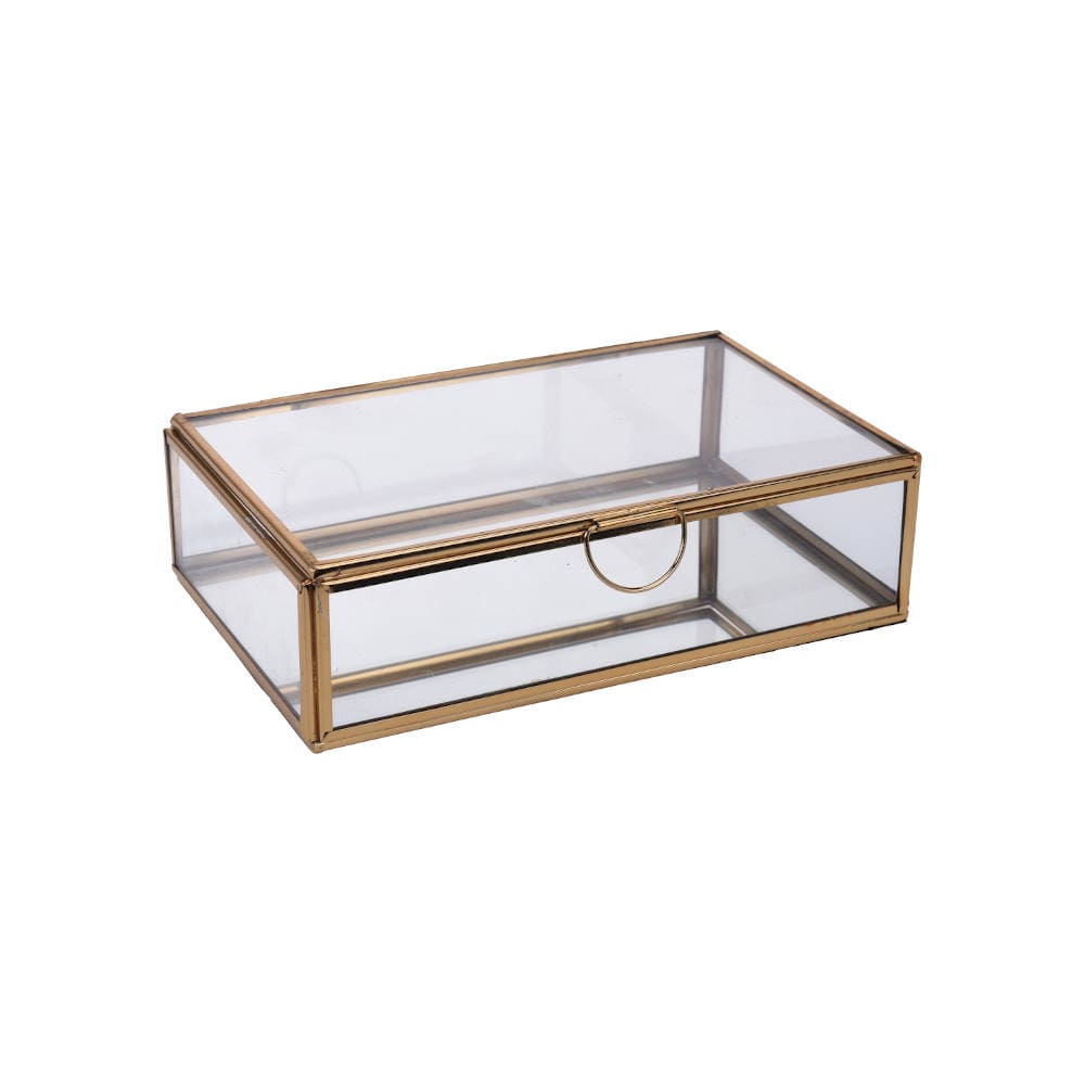 Joyero de cristal dorado con tapa Bay 20x13cm
