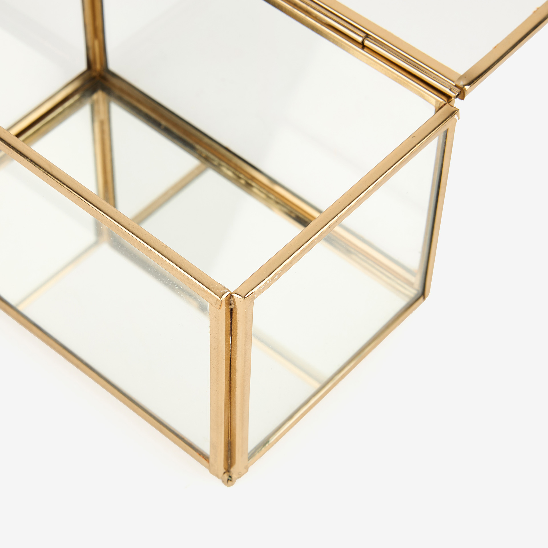 Joyero de cristal dorado con tapa Bay 13x8cm