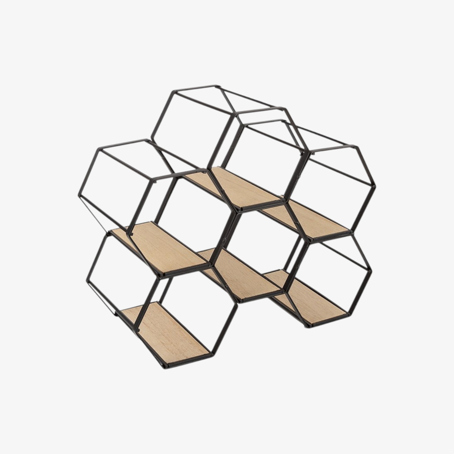 Botellero colmena de metal y madera para 6 botellas 29,5x15x25,5cm