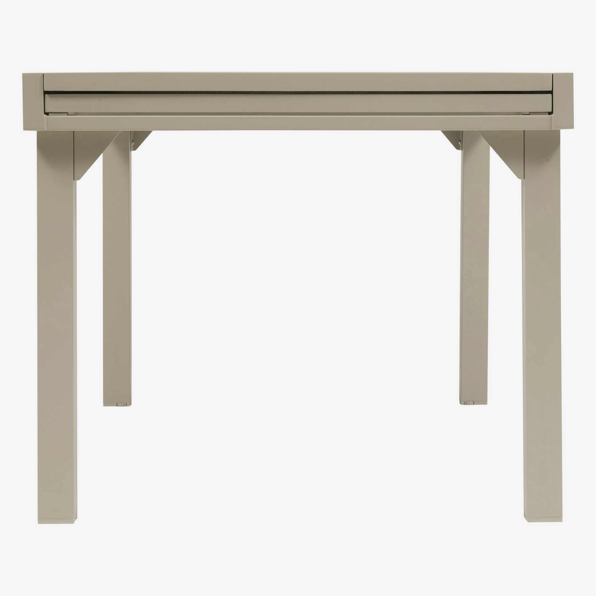 Mesa de comedor de jard&iacute;n extensible de aluminio crema y cristal impreso Piazor 135x90x76cm