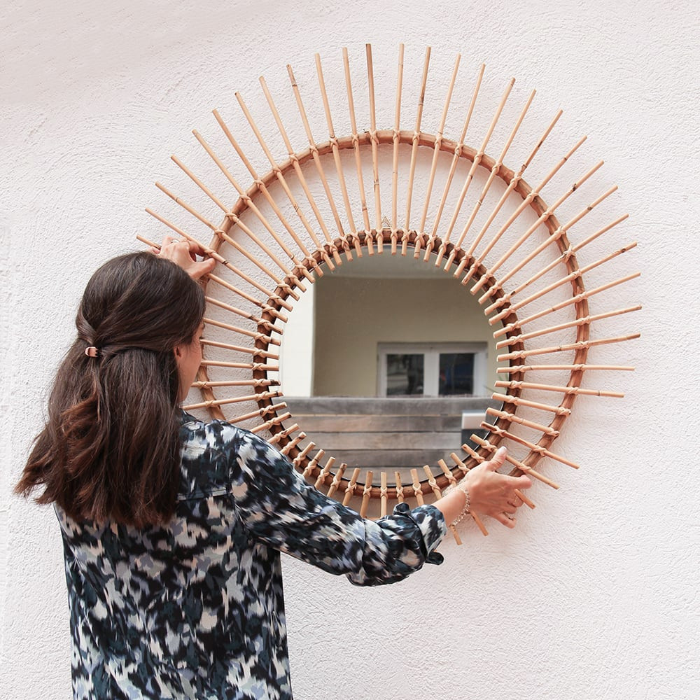 Espejo de pared redonde de rat&aacute;n Sunlight &Oslash;90cm