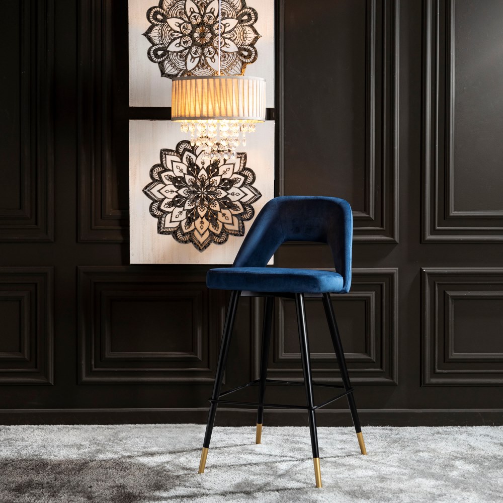 Set de 2 taburetes altos velvet azul Mayah 43x47x105cm
