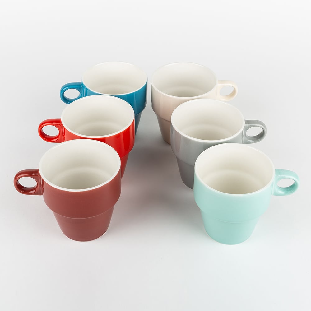 Set de 6 tazas 30cl colores con Soporte