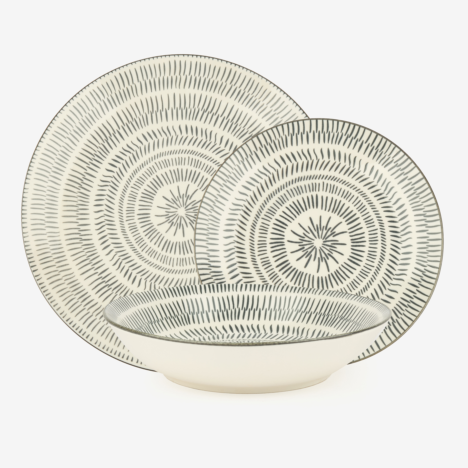 Vajilla de porcelana de 18 piezas estampado gris Saik