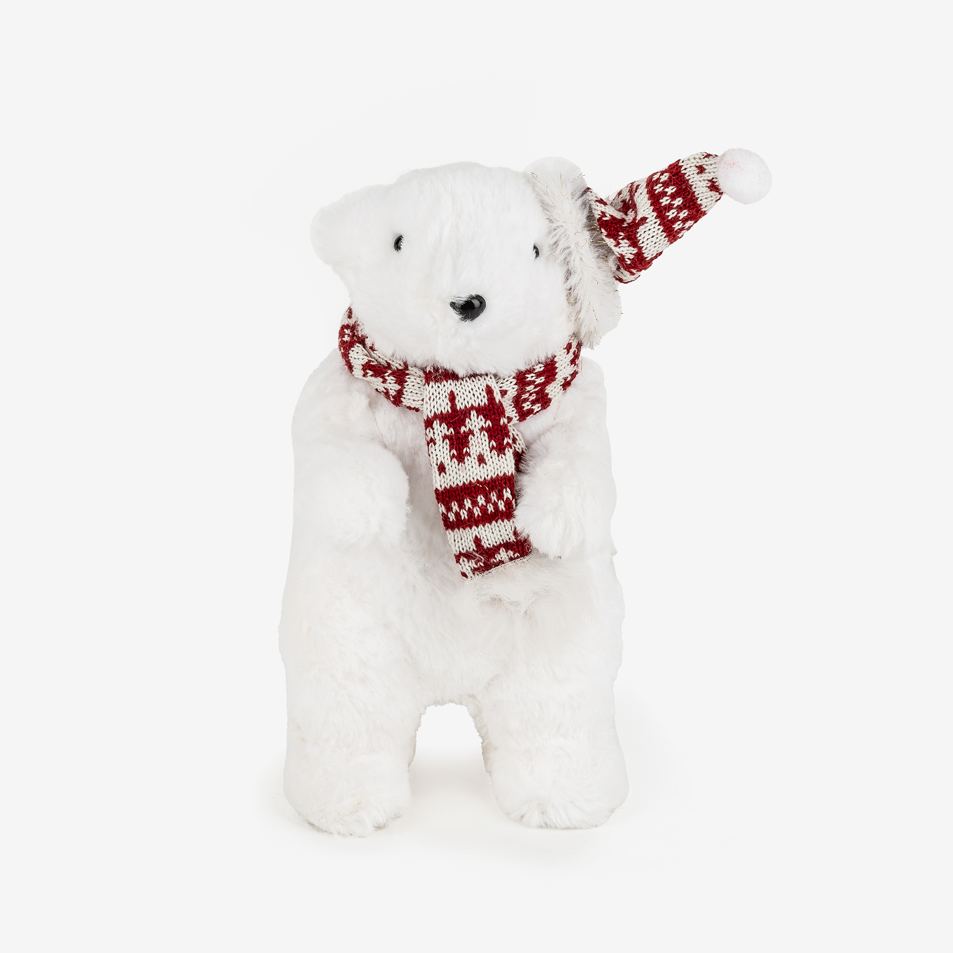 Figura decorativa Oso polar con gorro y bufanda 17x15x31cm