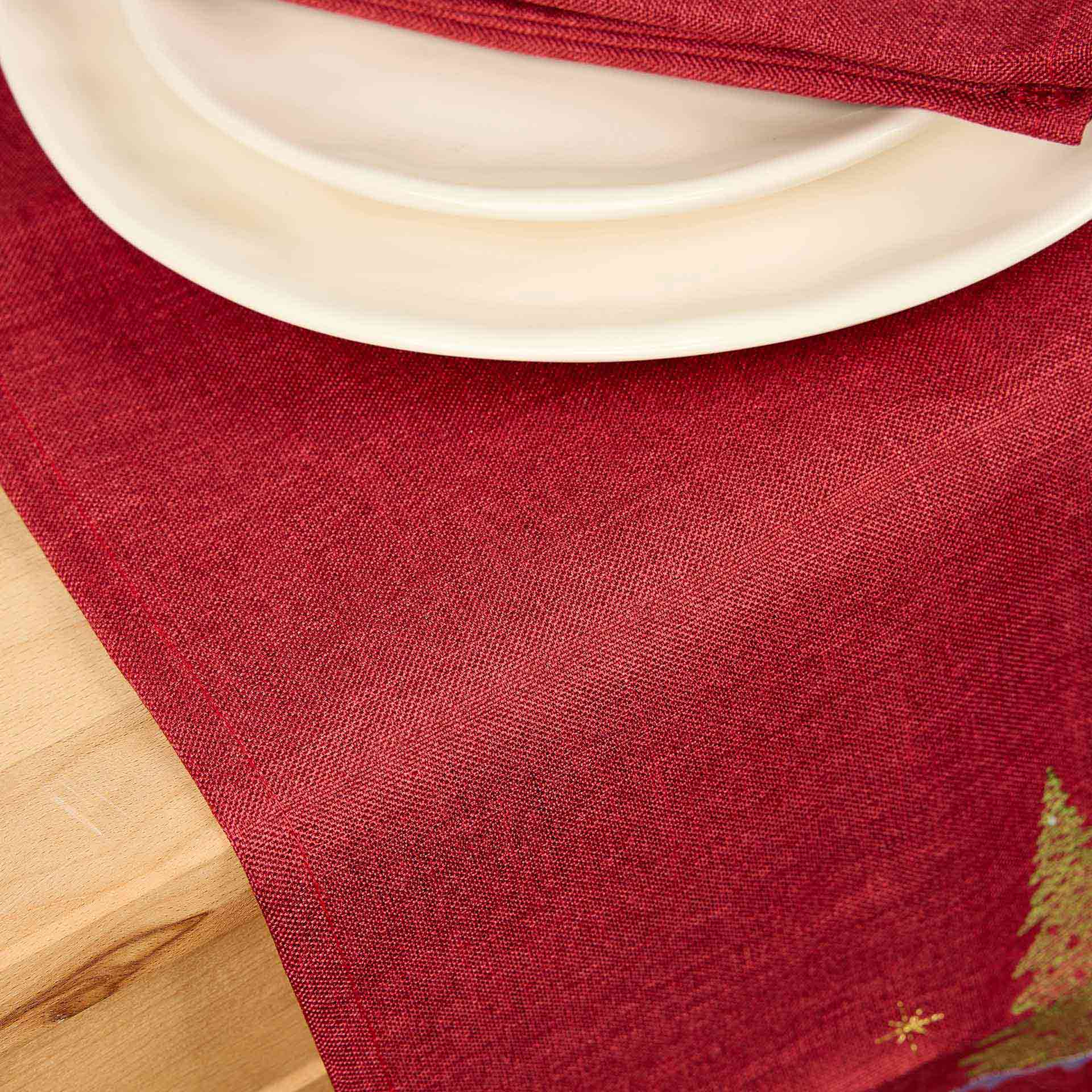 Camino de mesa rojo bordado Abetos 50x150cm