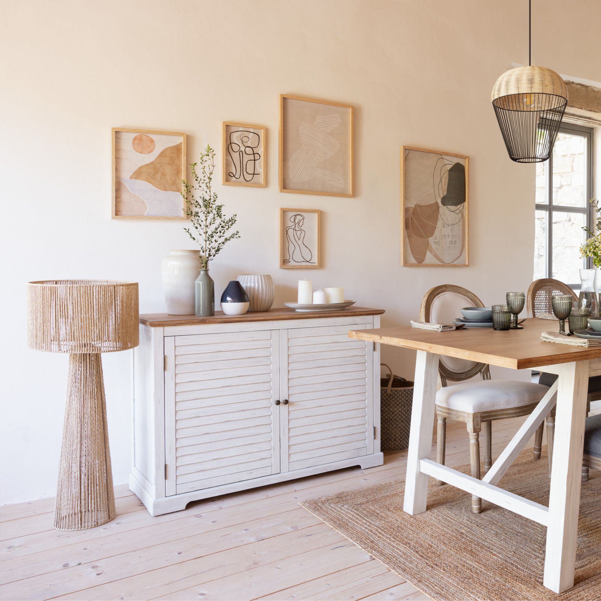 L&aacute;mpara de pie de cuerda y metal Taya &Oslash;38x97cm