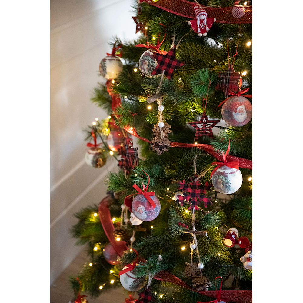 Adorno colgante de madera Copo de nieve con piñas 35cm