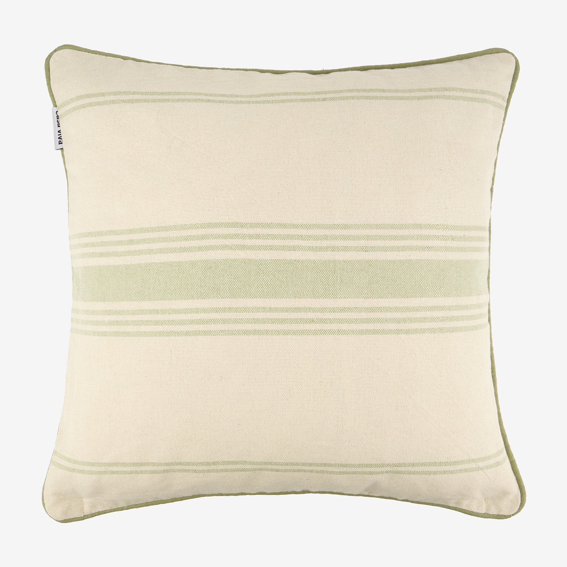 Funda de coj&iacute;n beige con rayas verdes Niza 45x45cm