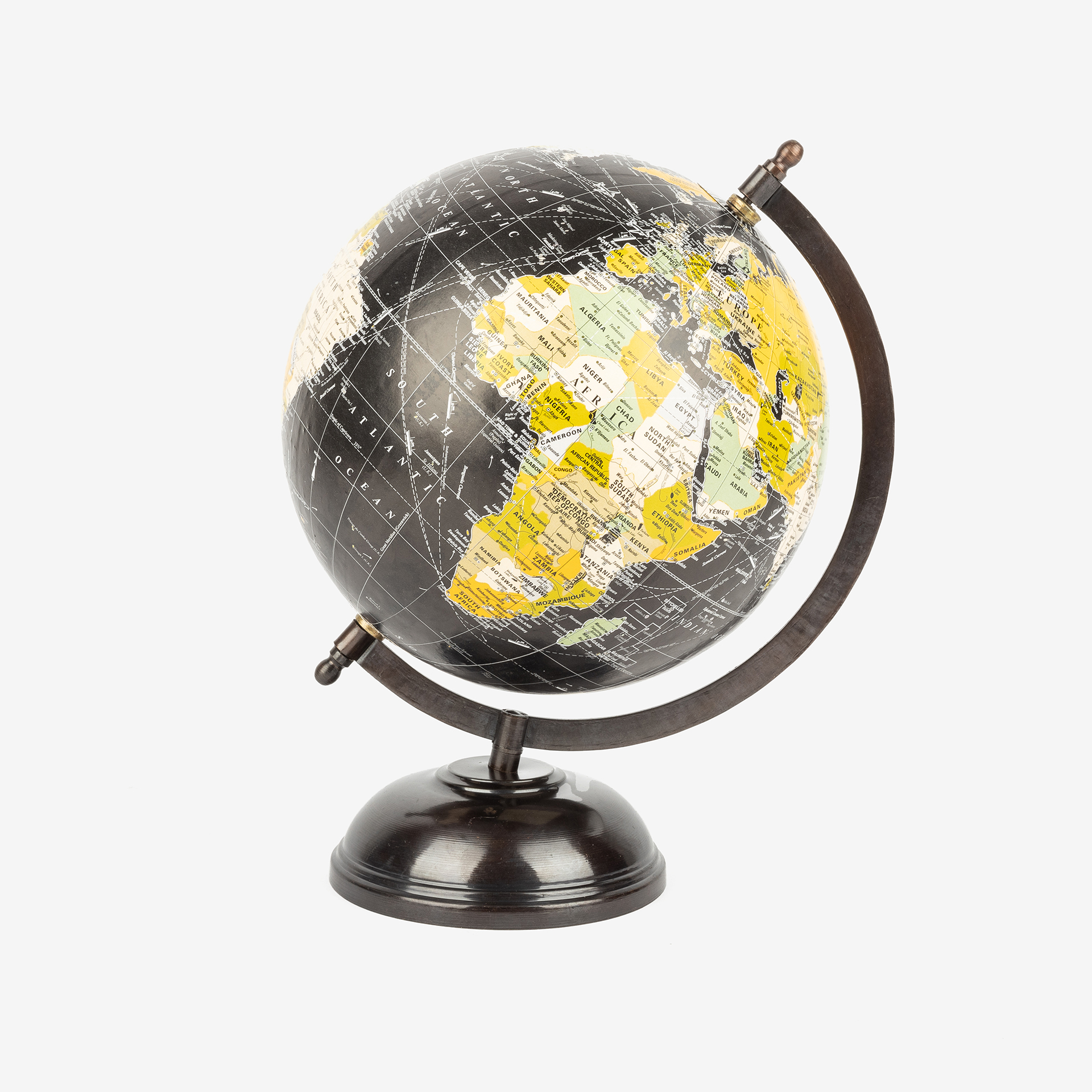 Figura decorativa globo terr&aacute;queo negro &Oslash;20x28cm