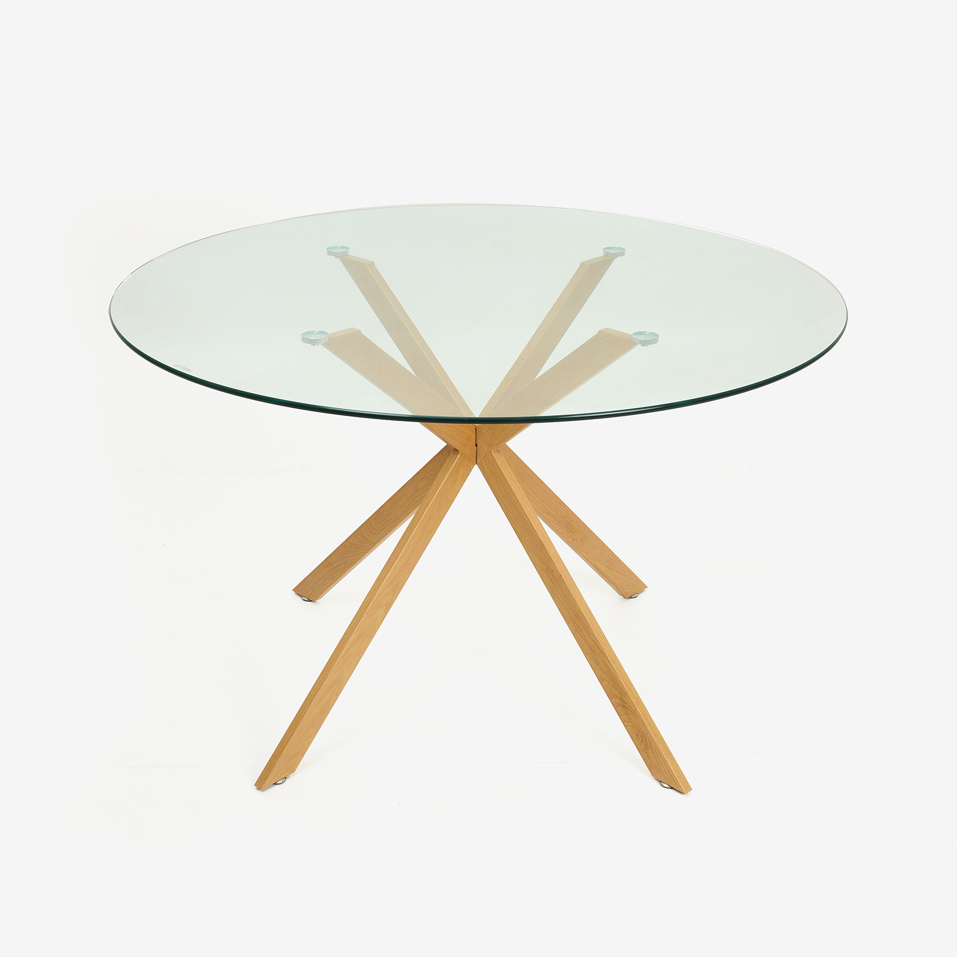 Mesa de comedor de cristal con patas de madera natural Fita &Oslash;120x75cm