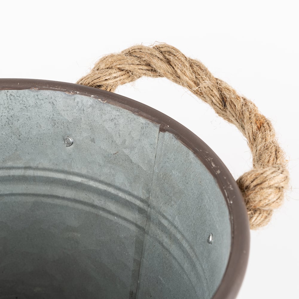 Cubo Zinc con asas de cuerda 22x21cm