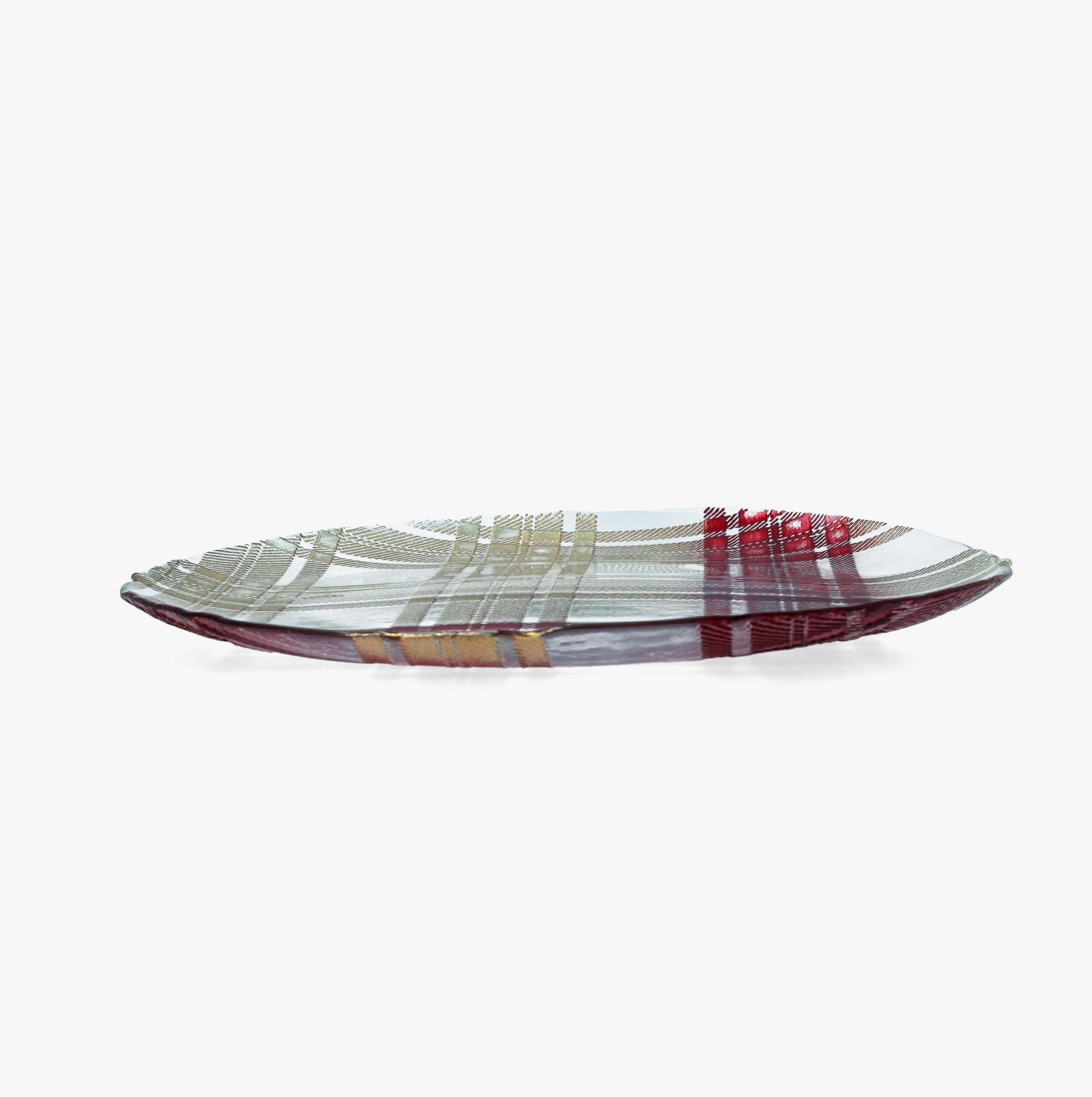 Plato llano de cuadros rojo y dorado de vidrio Glam &Oslash;33cm