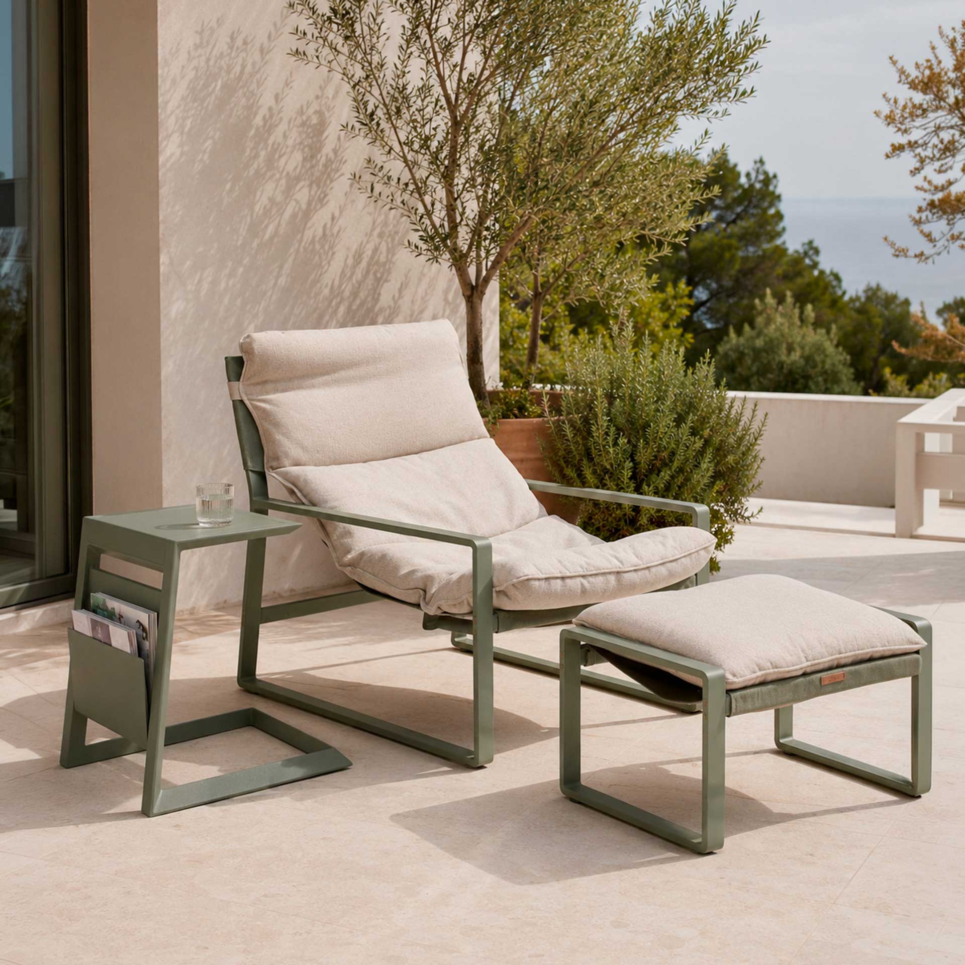 Sillon reclinable de jard&iacute;n de aluminio verde Lambor 151x69x73cm