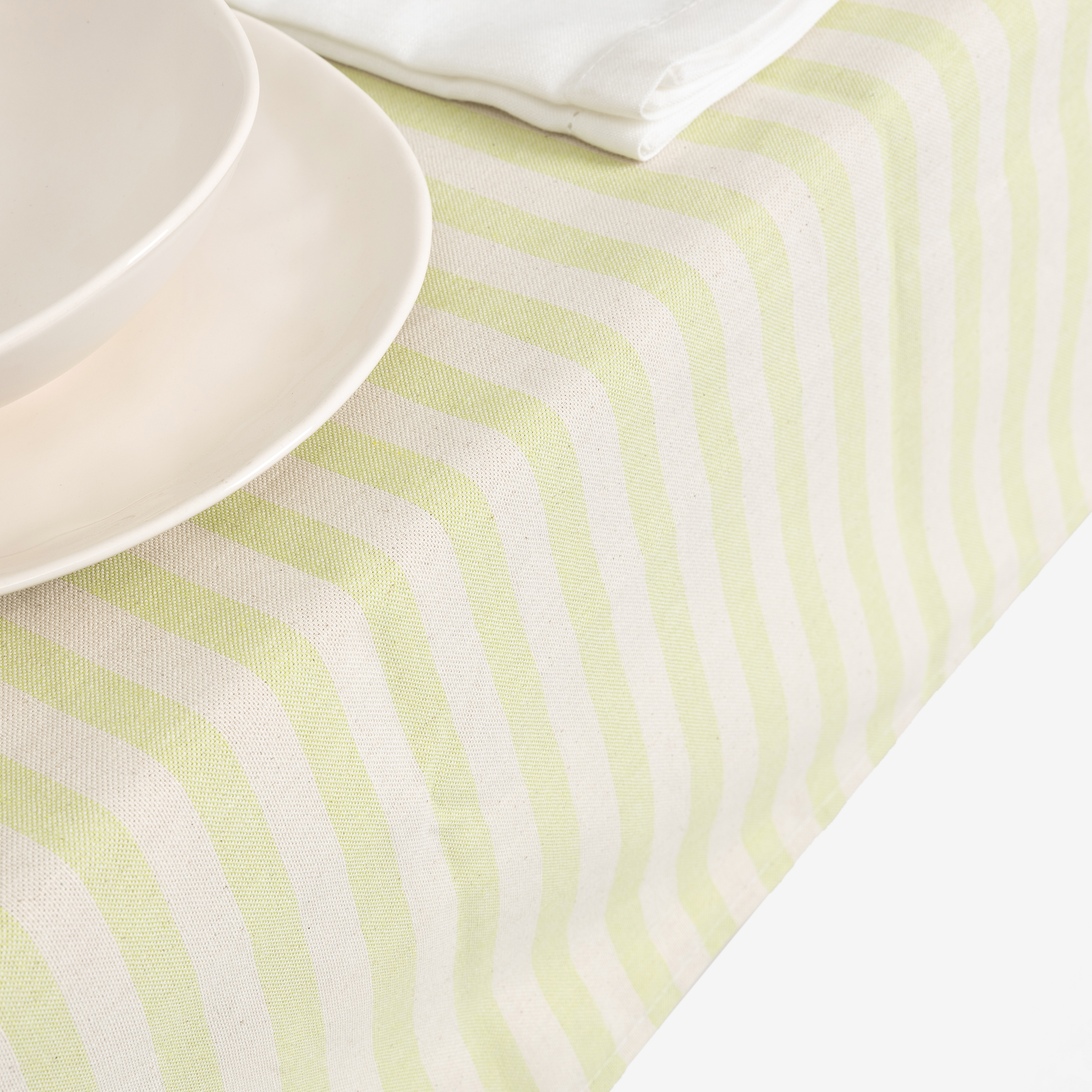 Mantel de algod&oacute;n reciclado de rayas verde 135x200cm