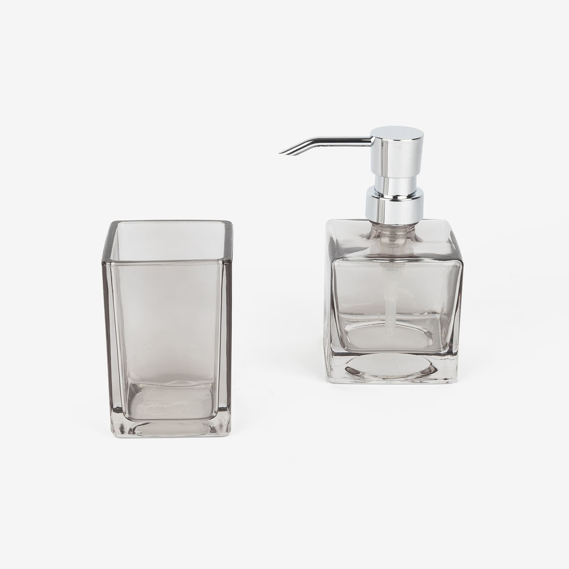 Vaso portacepillos de vidrio gris Cube 10cm