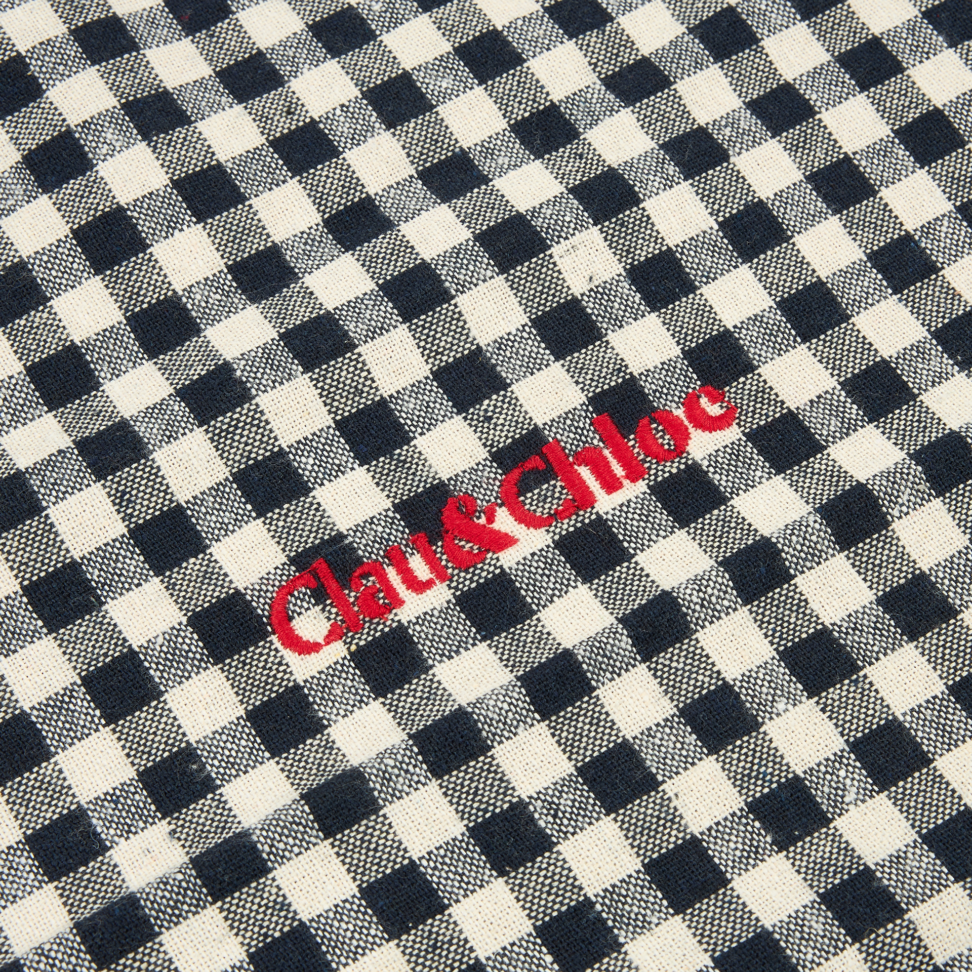 Bolso de algod&oacute;n de cuadros vichy azul Noa 46x44x10cm Clau&Chloe