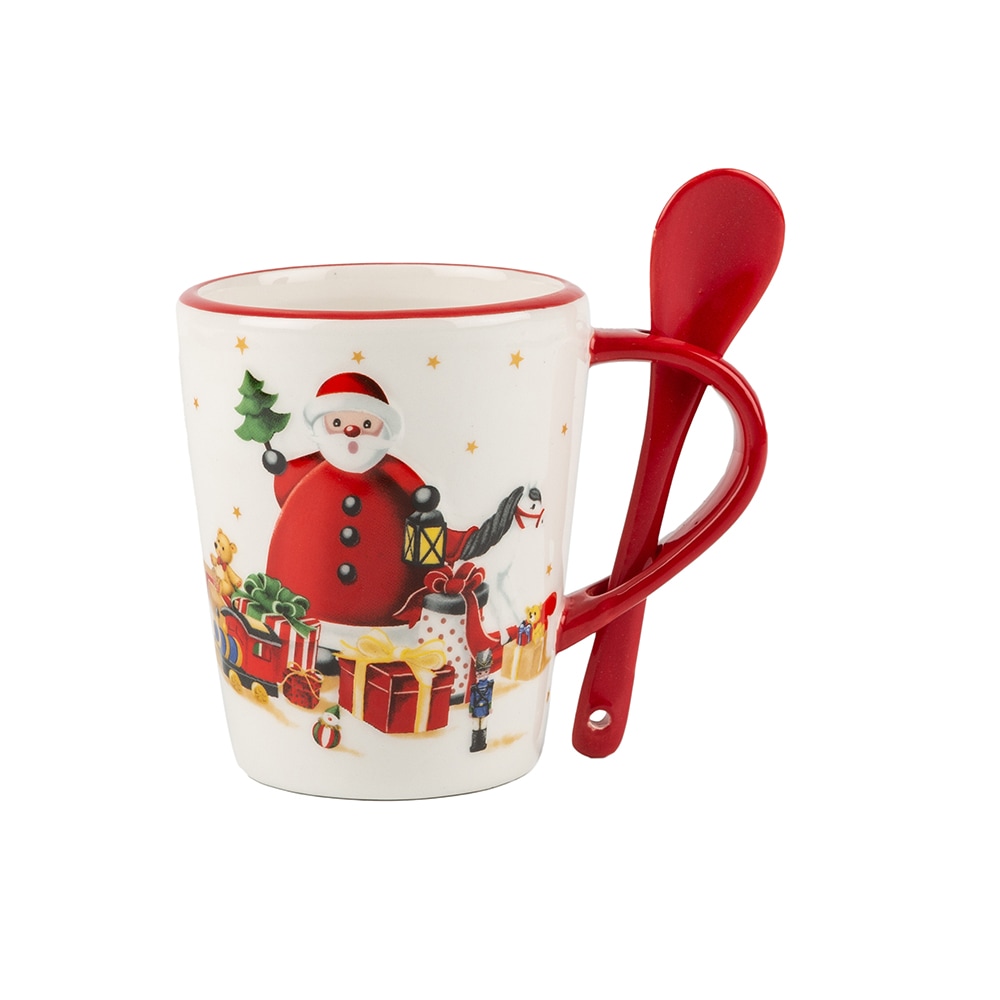 Mug con cuchara de cer&aacute;mica Santa Claus 12cm