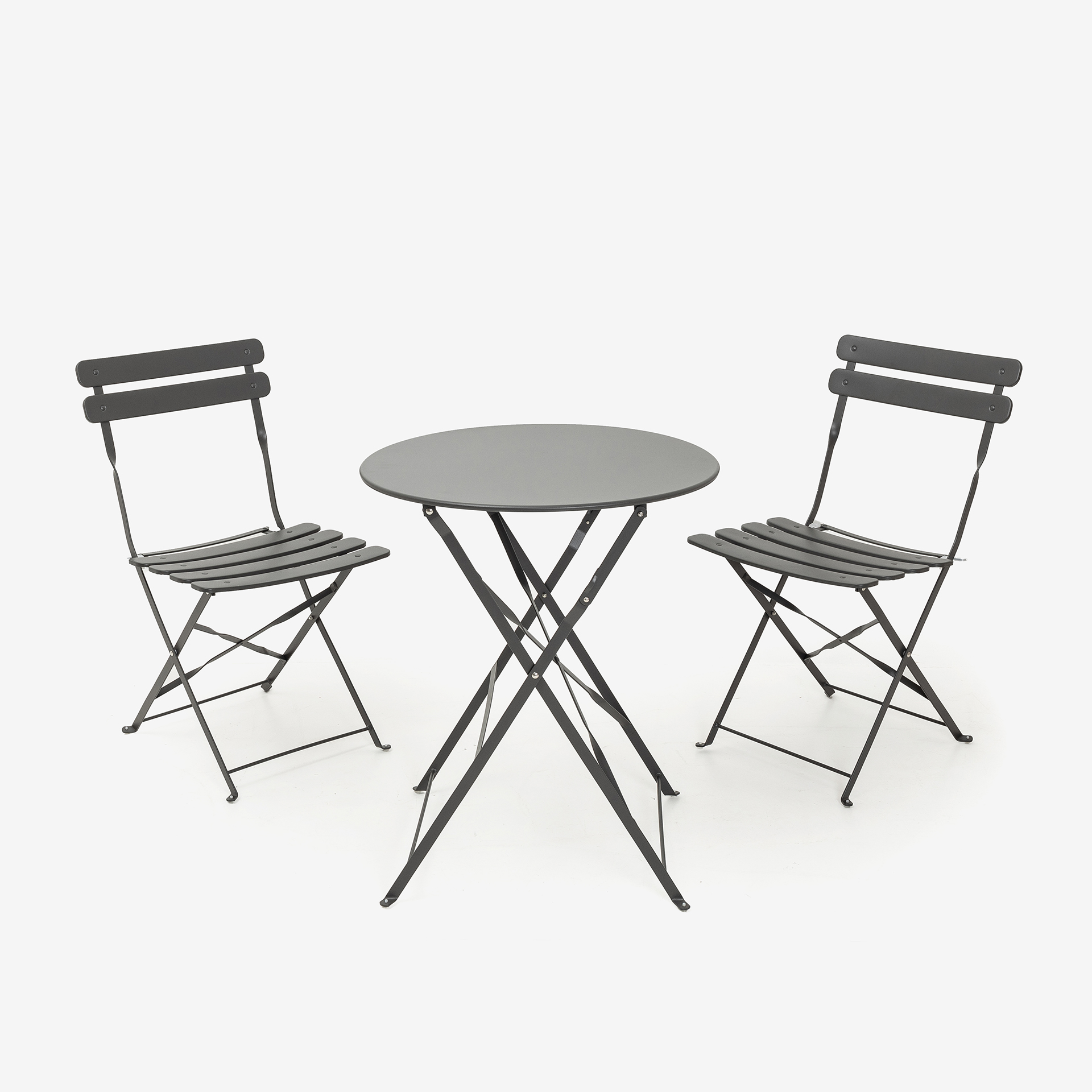 Set de jard&iacute;n plegable de mesa y 2 sillas de acero gris oscuro Bistro