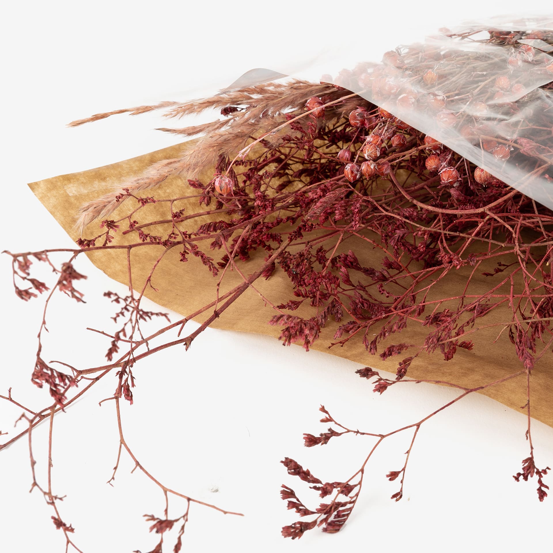 Ramo flores secas rosa 140gr 55cm