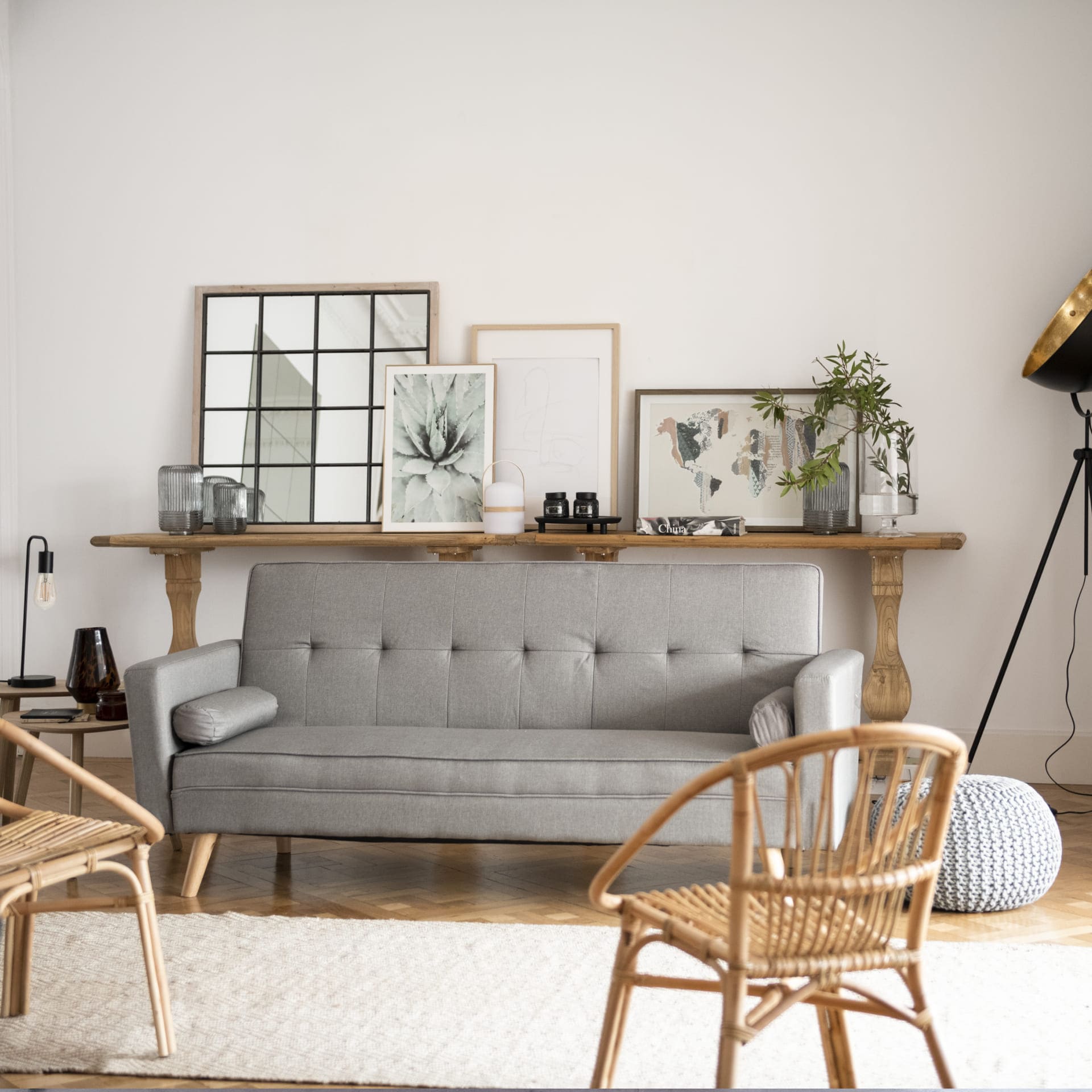 Espejo de pared ventana de metal y madera MDF acabado envejecido No&eacute; 90x90x2cm