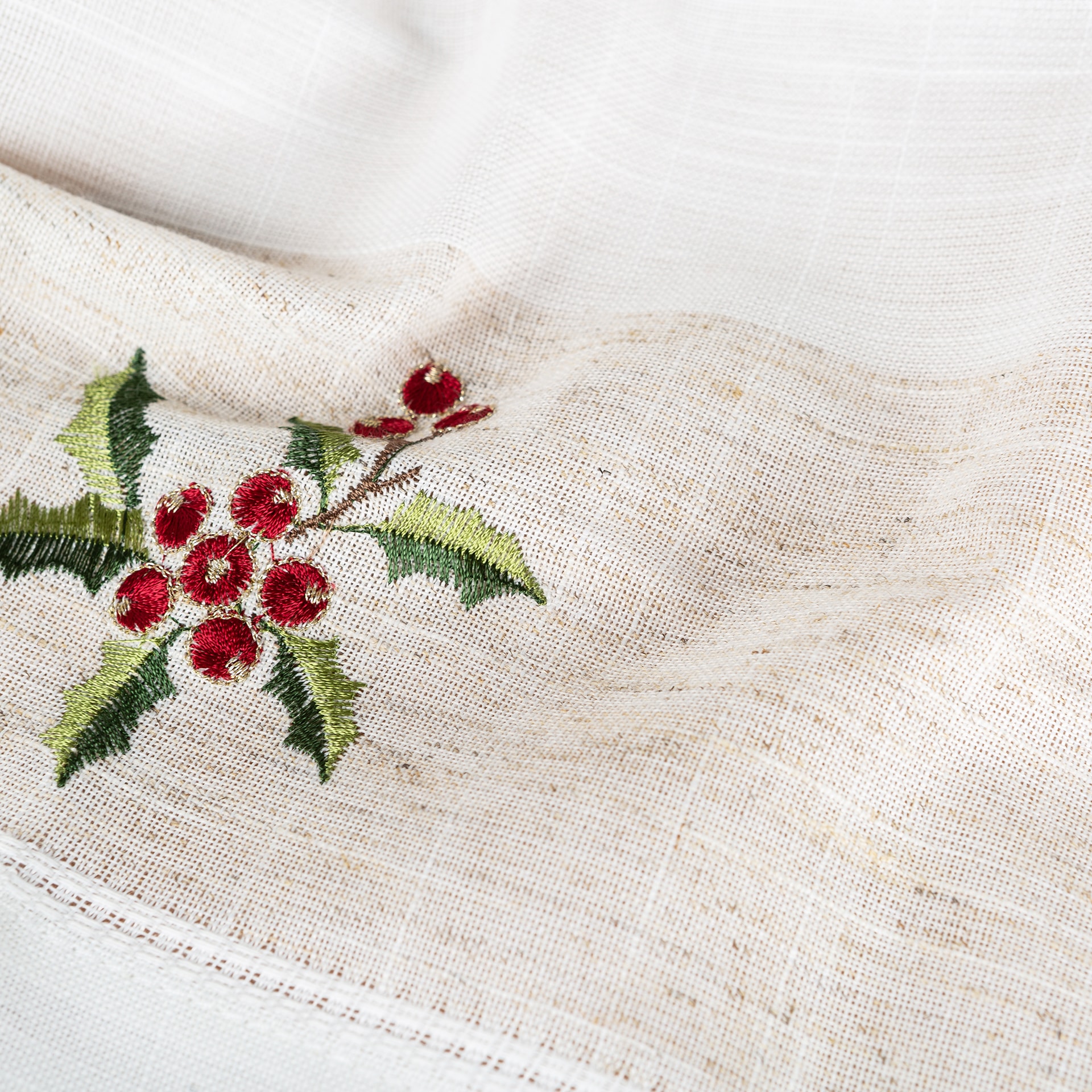 Servilleta blanca bordado Muérdago 45x45cm