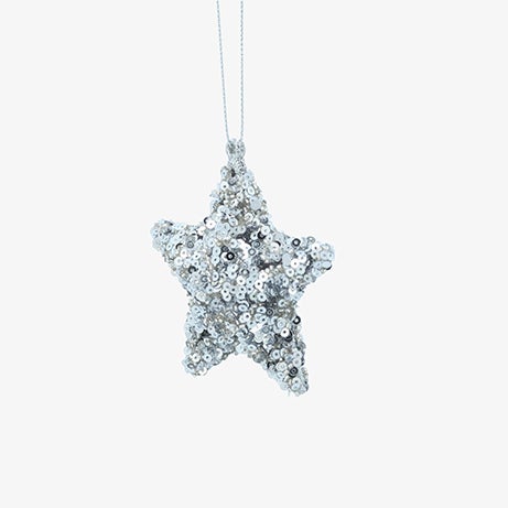 Bola de Navidad estrella de lentejuelas plateada 7cm