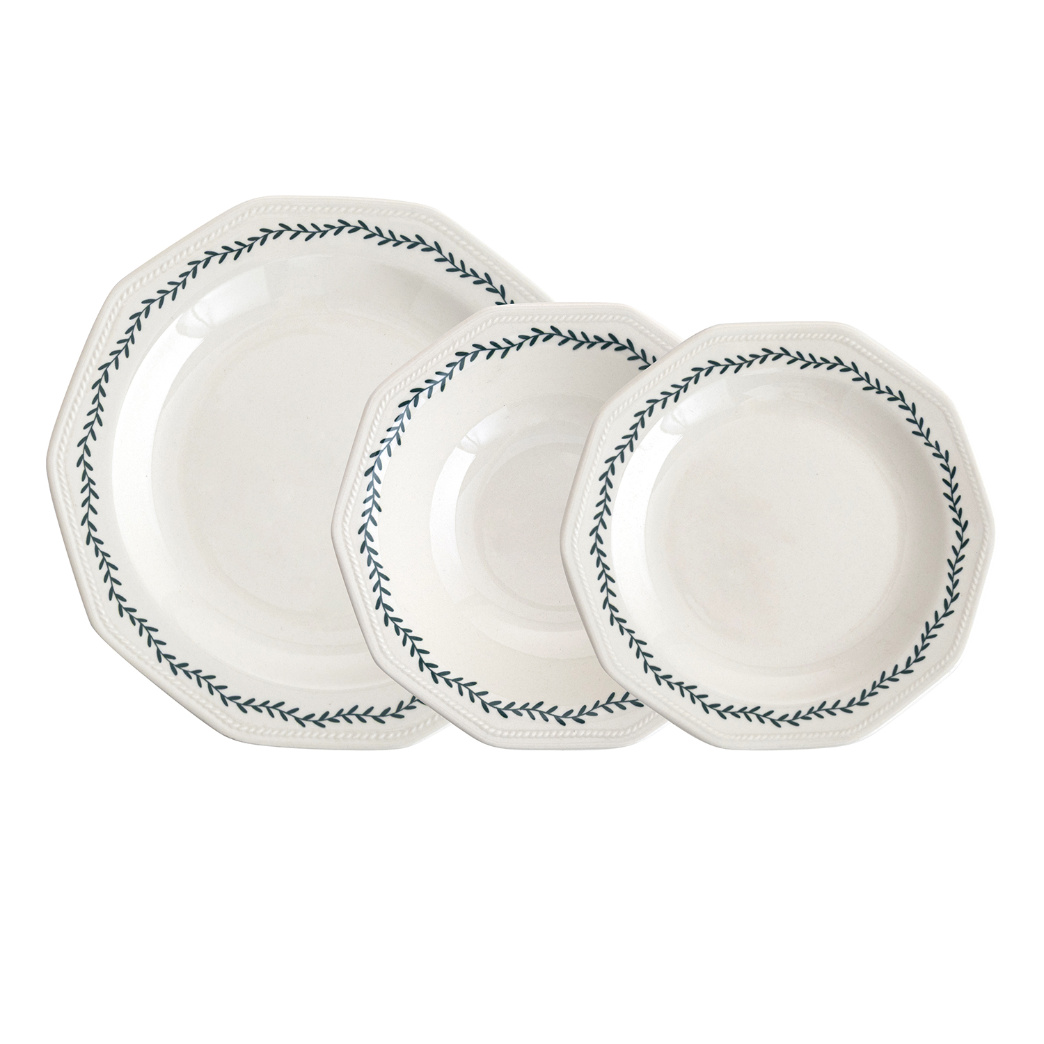 Vajilla 12 piezas blanca de porcelana Evergreen