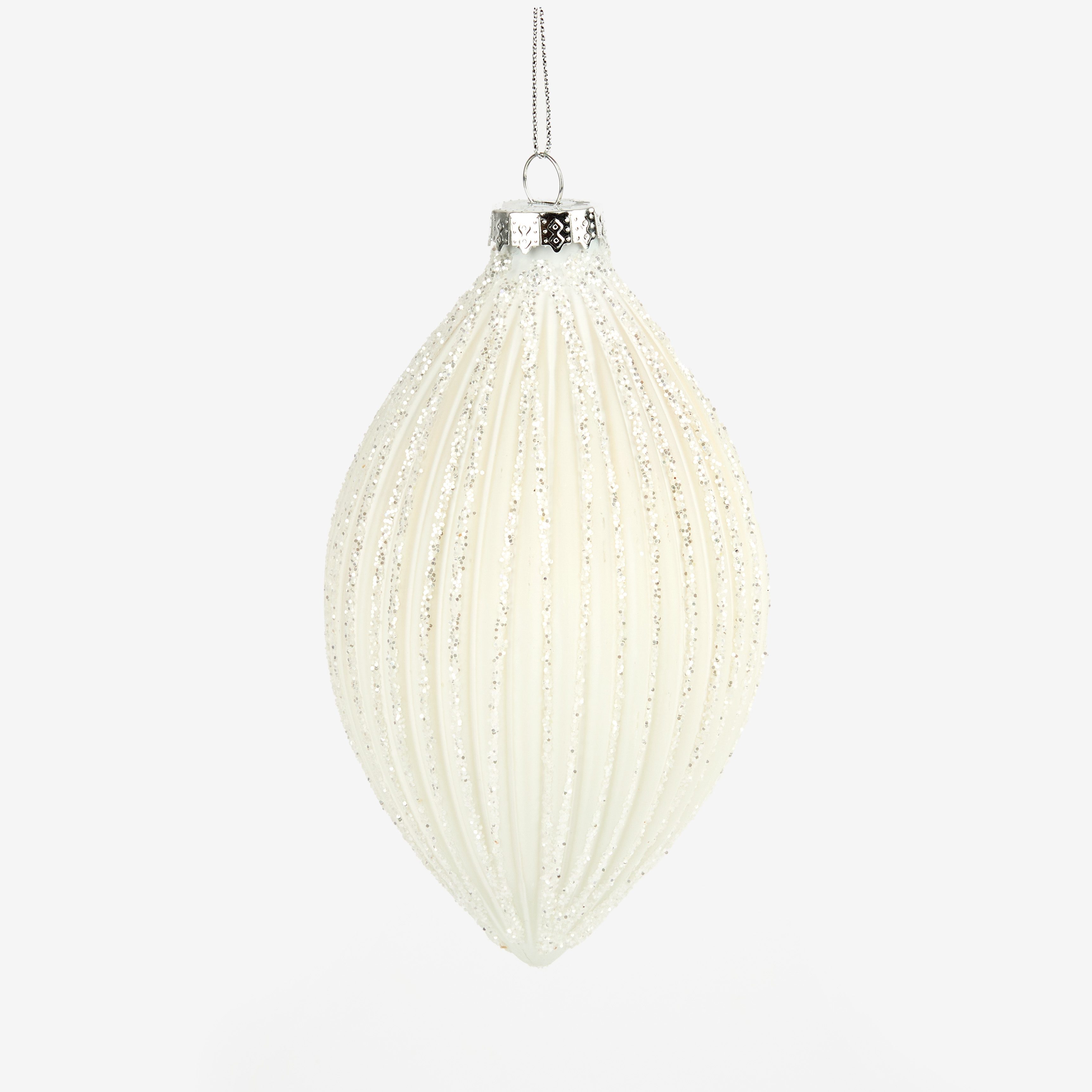 Bola decorativa purpurina blanca L&aacute;grima