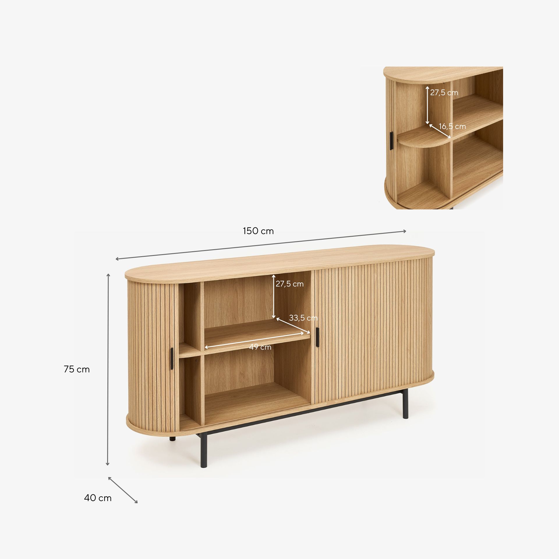 Aparador de madera MDF Medan 150x40x75cm