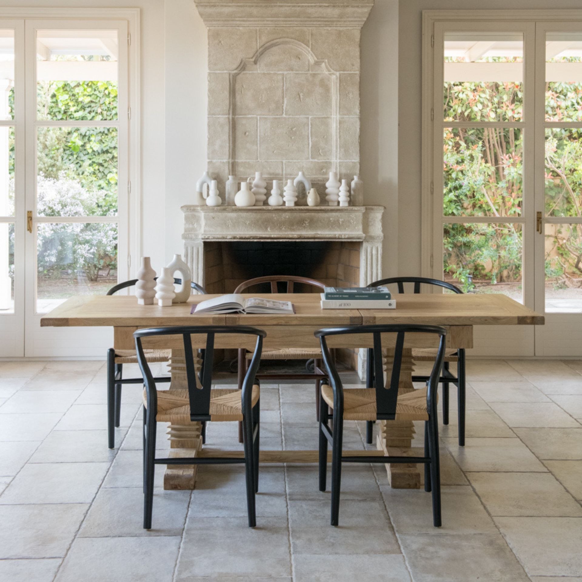 Mesa de comedor extensible de madera de olmo reciclada Toulouse 160/220x80x76cm