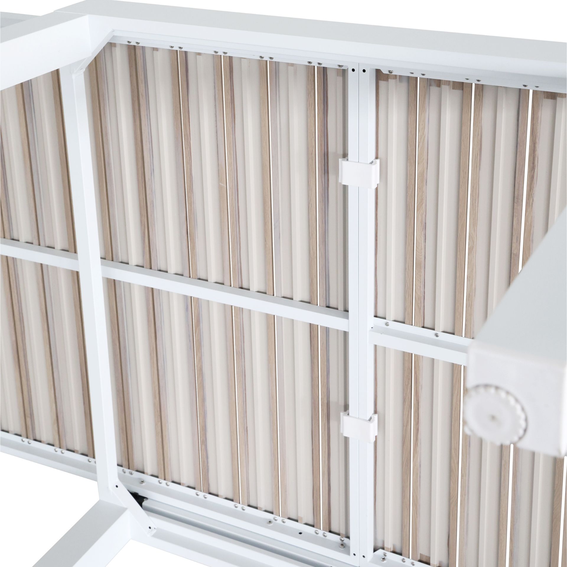 Mesa de jard&iacute;n extensible de aluminio blanco con efecto madera Albir 90/180x90x76cm