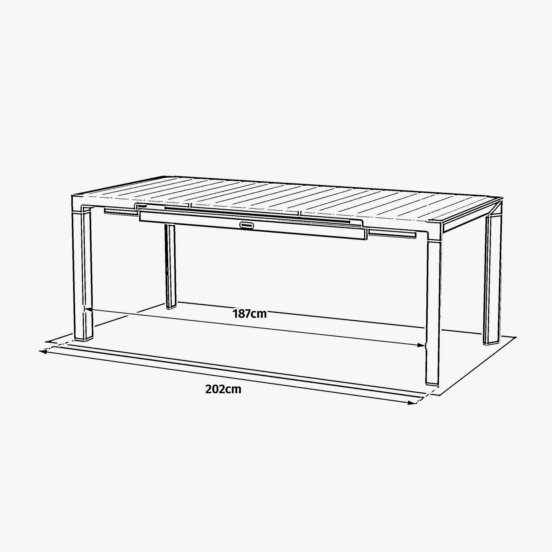 Mesa de comedor de jard&iacute;n extensible de aluminio efecto madera lino Evora 142x90x77cm