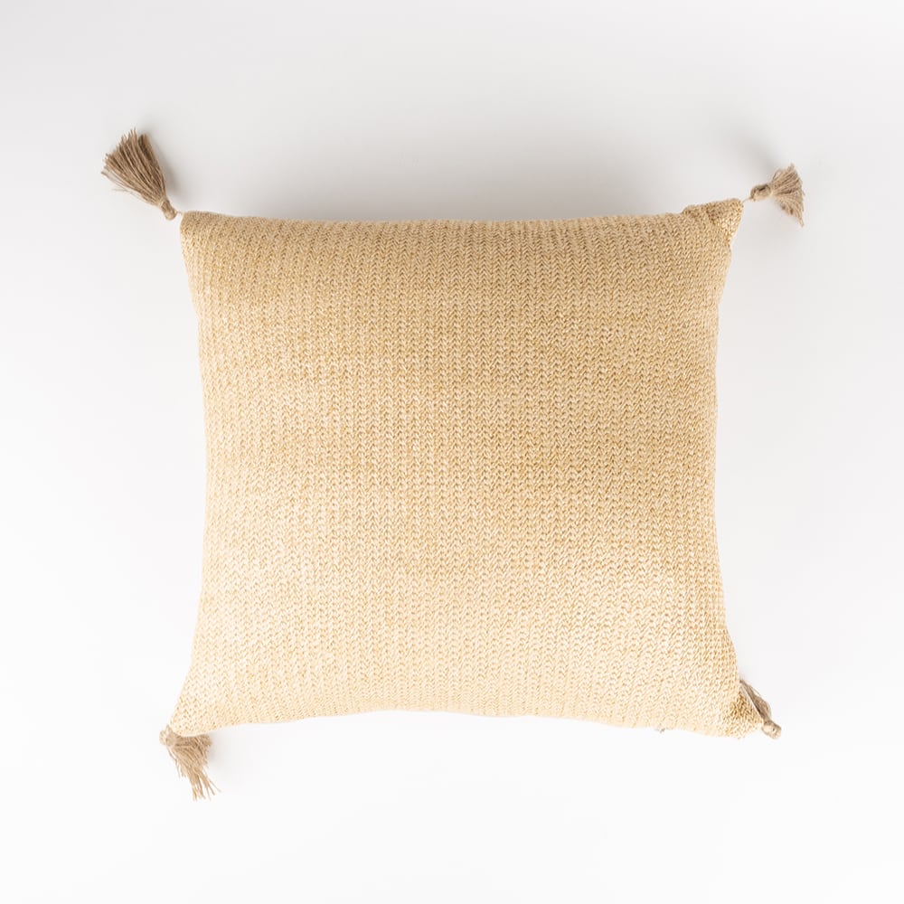 Coj&iacute;&shy;n de yute marr&oacute;n con borlas 42x42cm