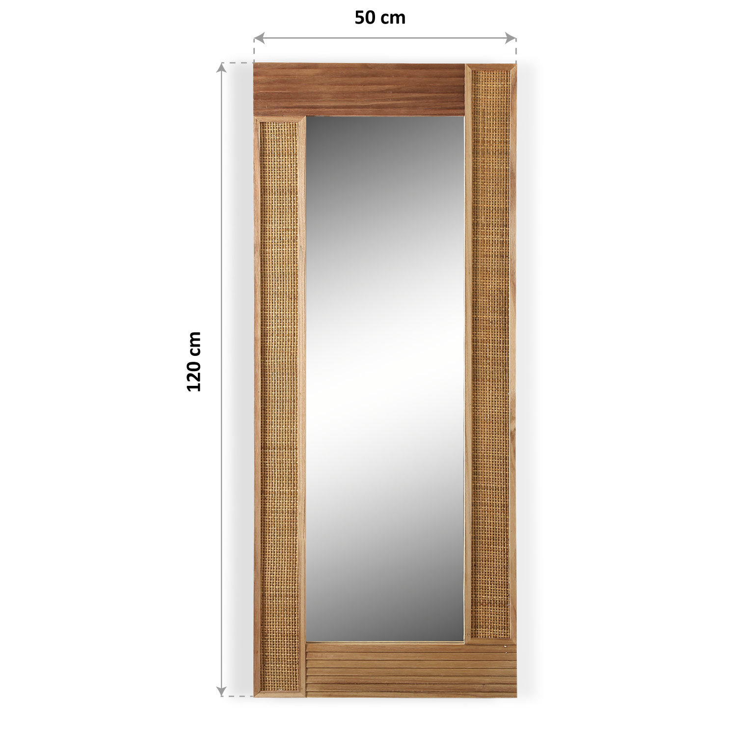 Espejo de pared rectangular de ratán Caribe 50X120cm
