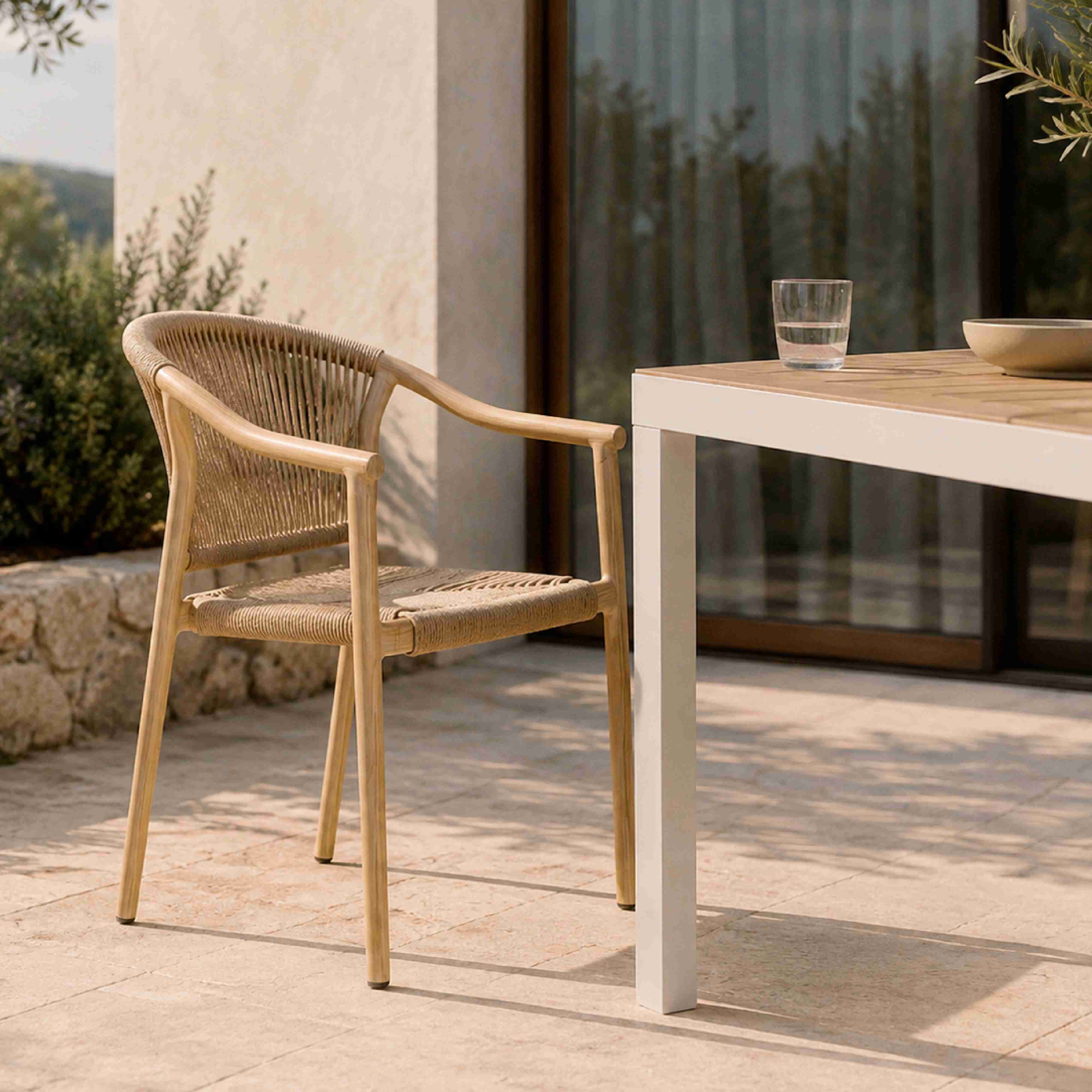 Silla de jard&iacute;n de aluminio y rat&aacute;n sint&eacute;tico Florida 56x60x78cm
