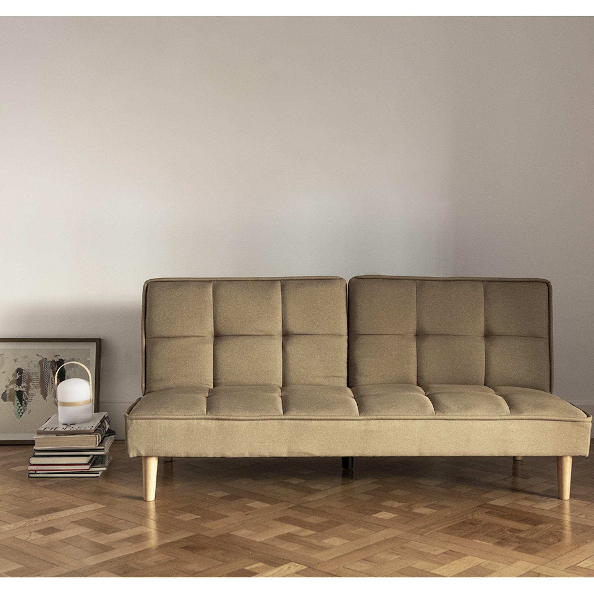 Sof&aacute; cama de lino caqui 178x81/105x80cm