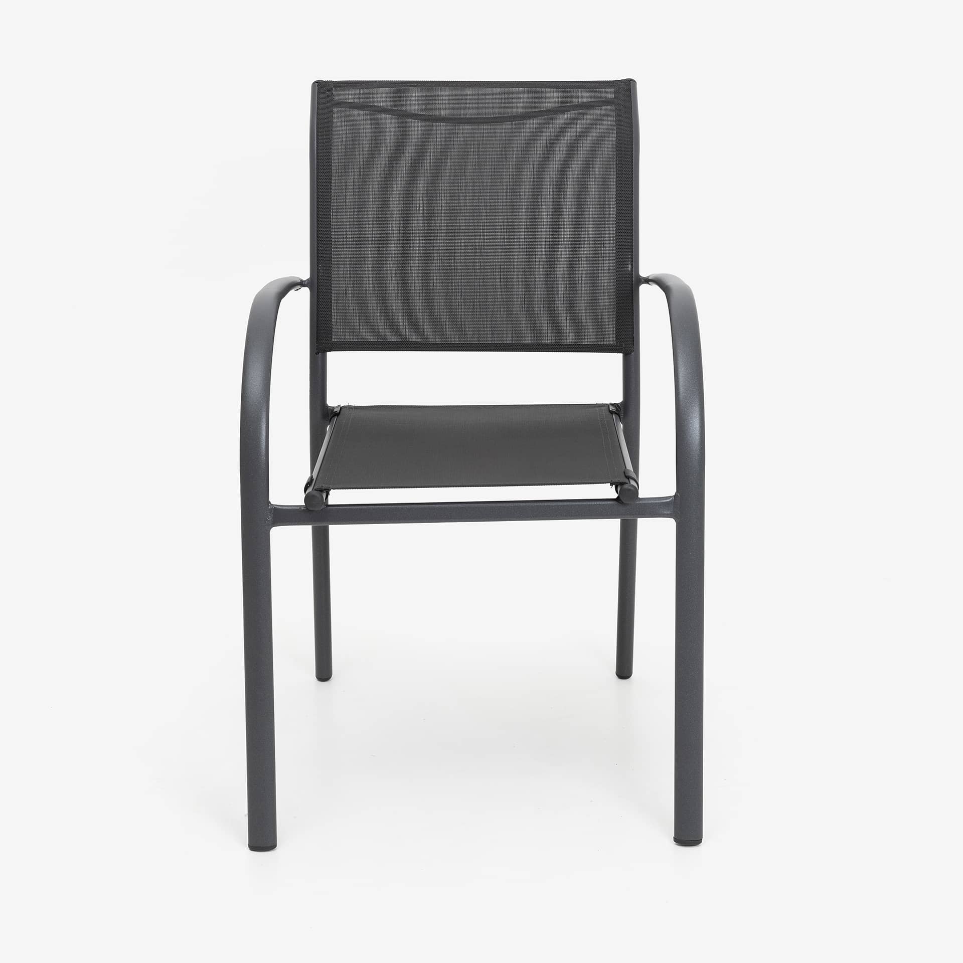 Silla de jard&iacute;n apilable con reposabrazos de aluminio y textilene gris 66x56x88cm