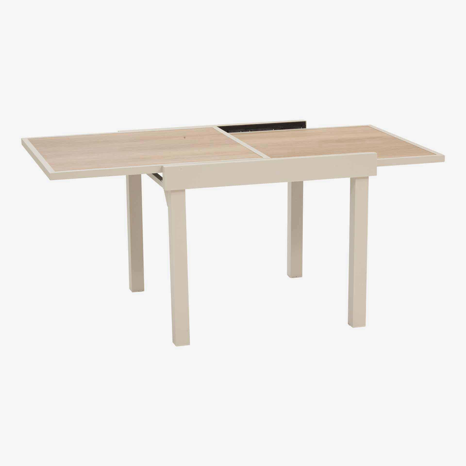 Mesa de comedor de jard&iacute;n extensible de aluminio y cristal impreso crema Piazor 90x90x76cm