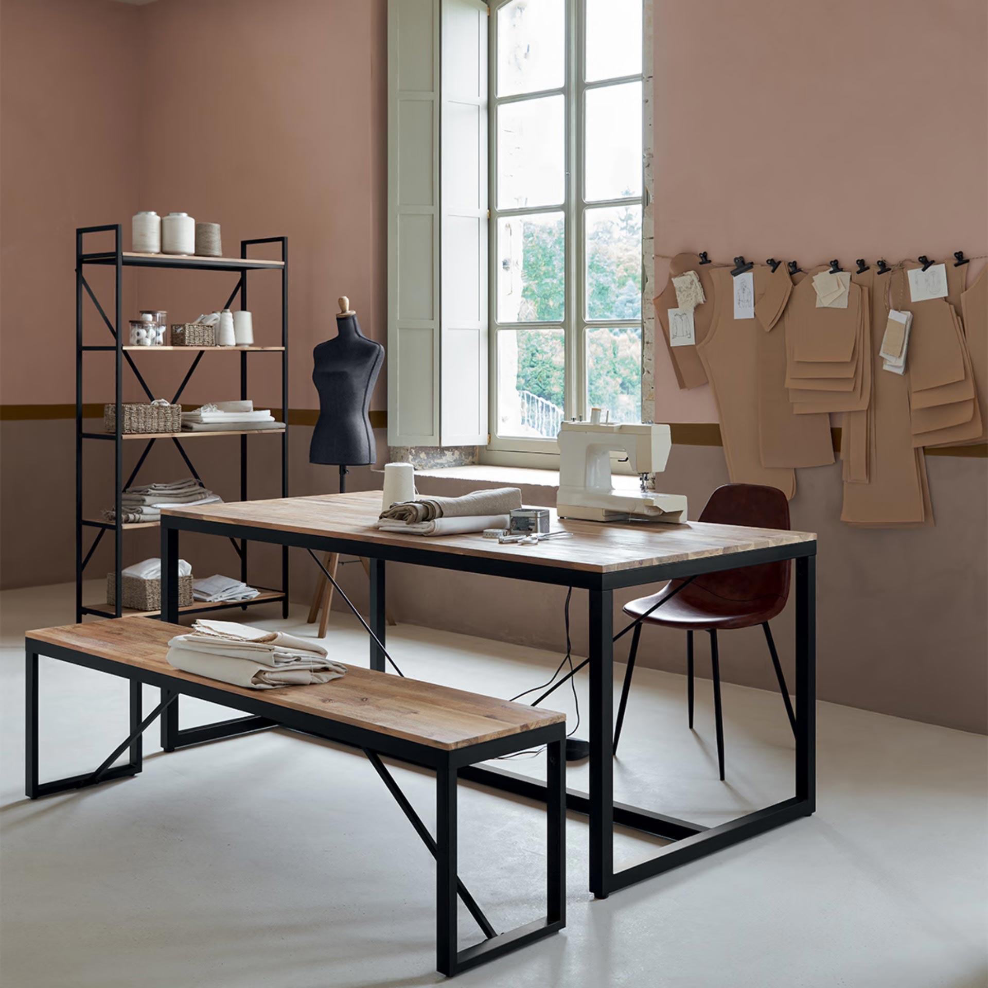 Mesa de comedor de madera y metal Lunel 180x90cm 