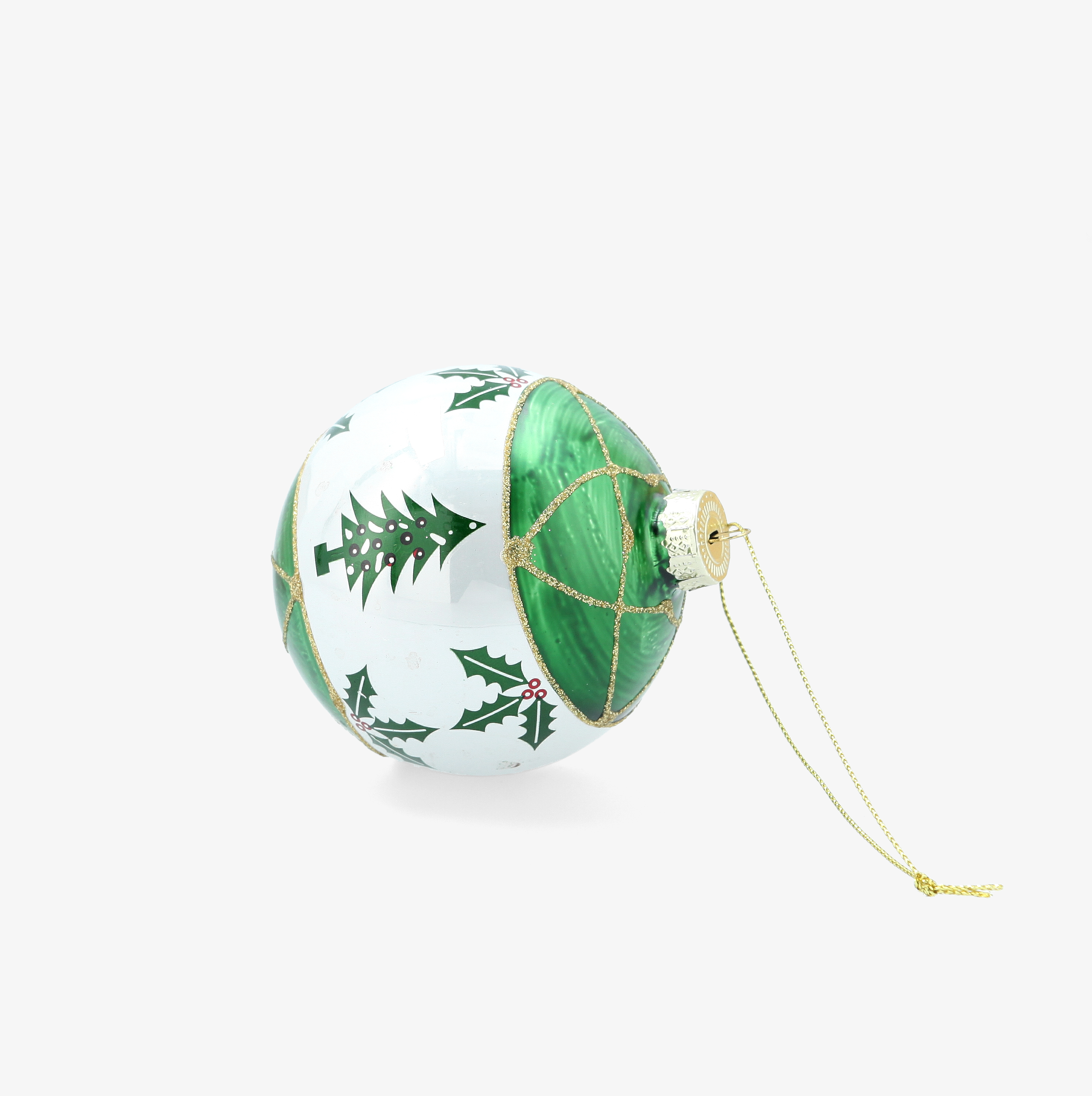 Bola de Navidad blanca y verde de cristal &Oslash;8cm