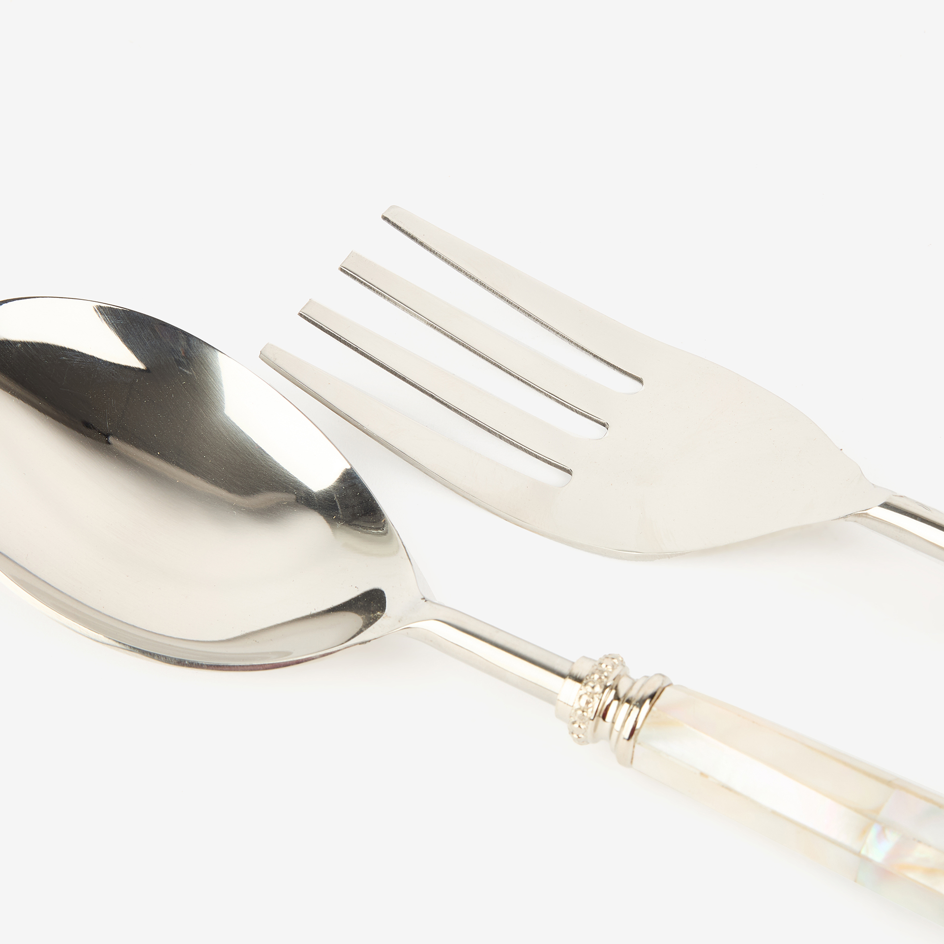 Set de 2 cubiertos para ensalada de acero inoxidable con mango de latón