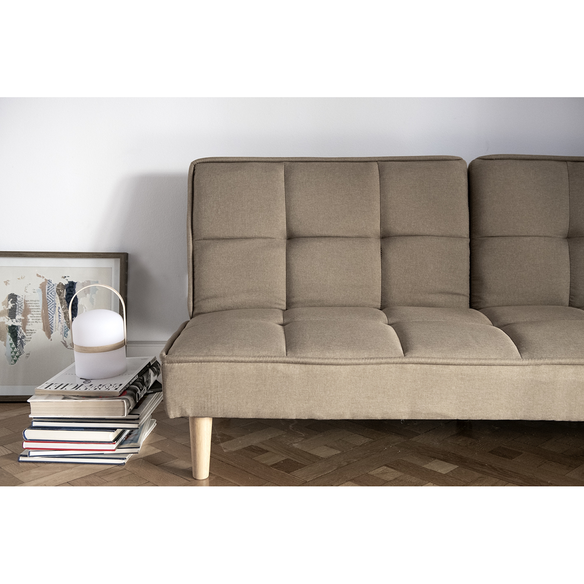 Sof&aacute; cama de lino caqui 178x81/105x80cm