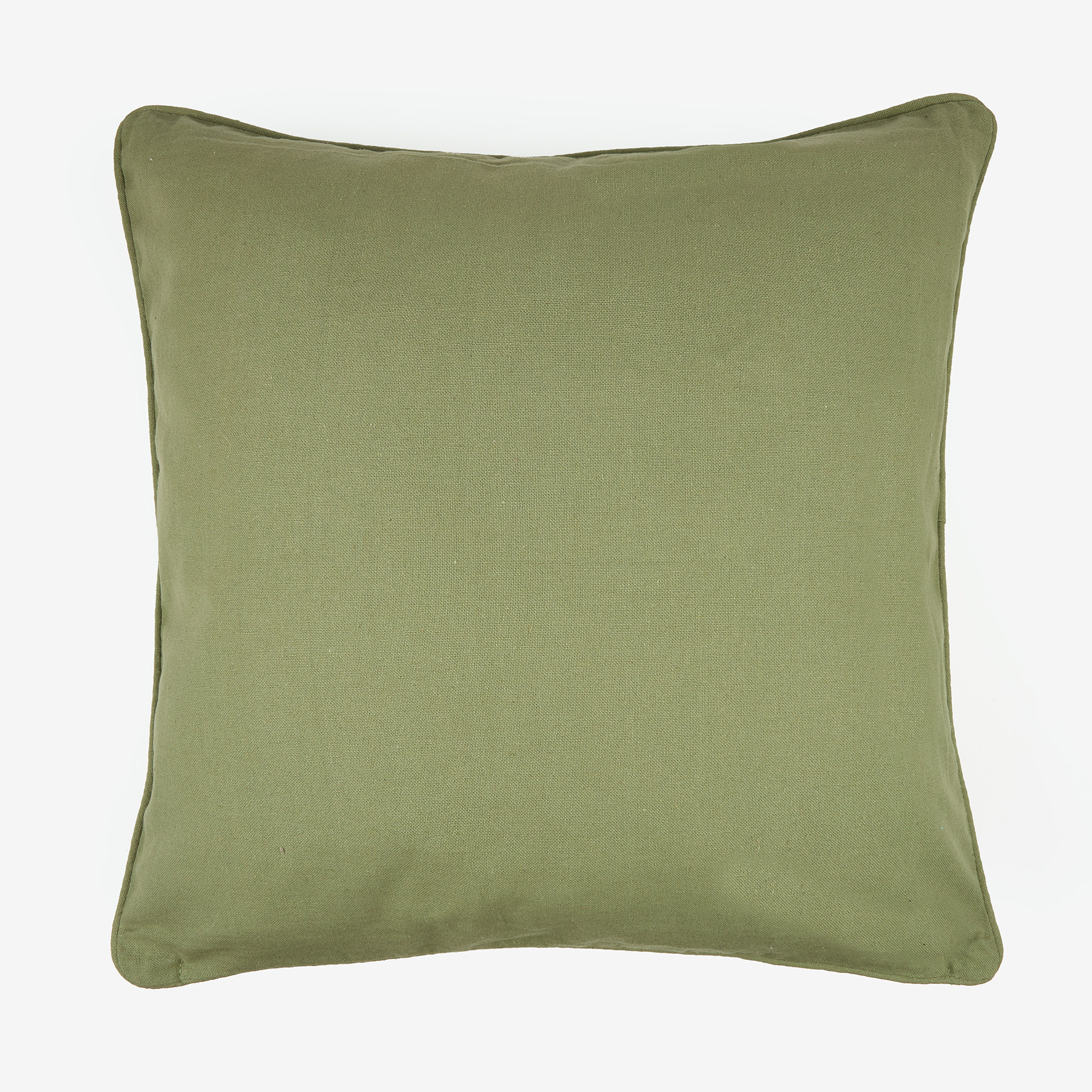 Funda de coj&iacute;n de algod&oacute;n verde ribete 45x45cm