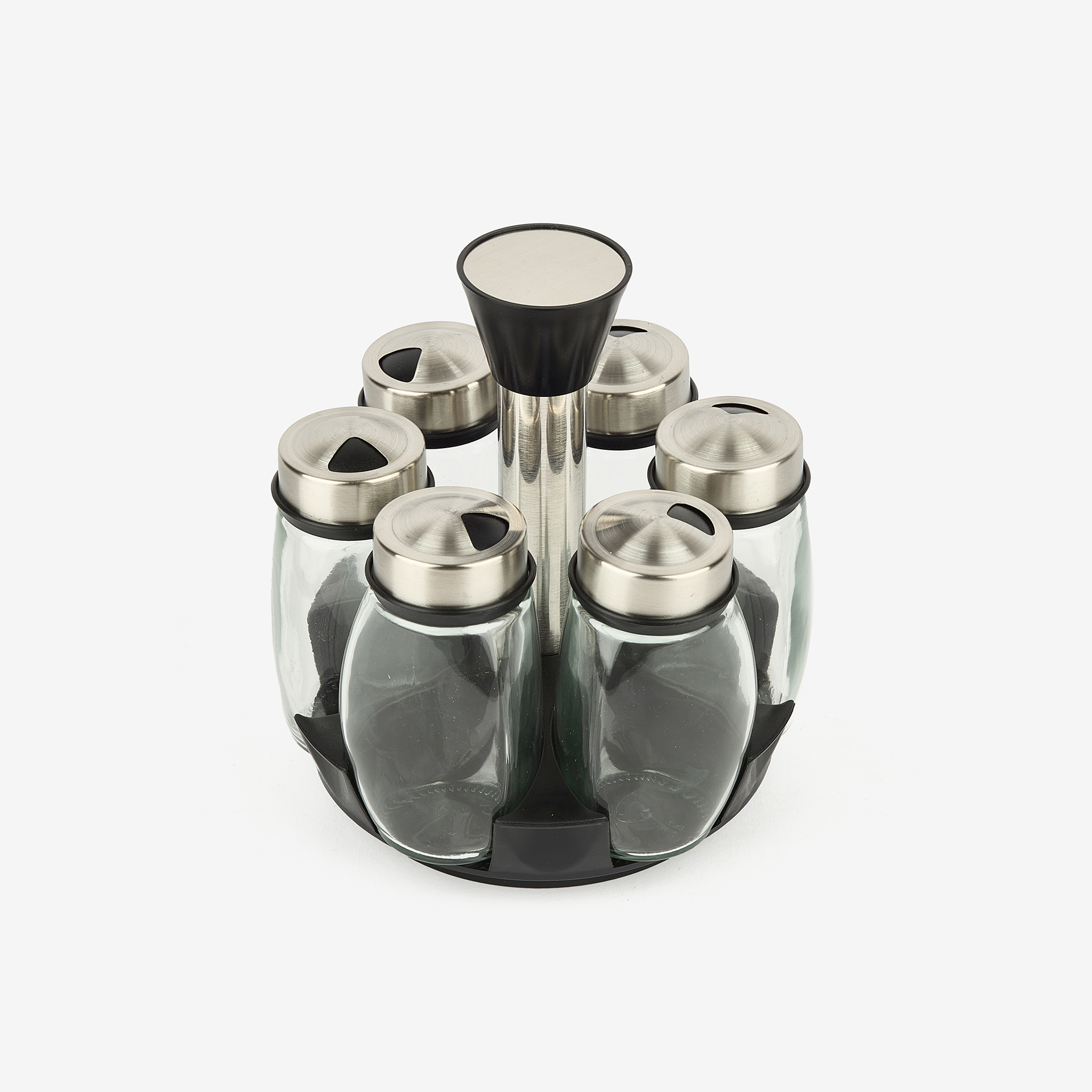 Set de 6 especieros de cristal con soporte giratorio