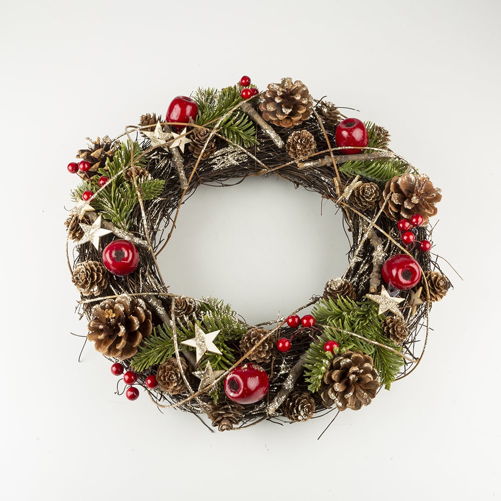 Corona decorativa estrellas/Bayas Ø37cm