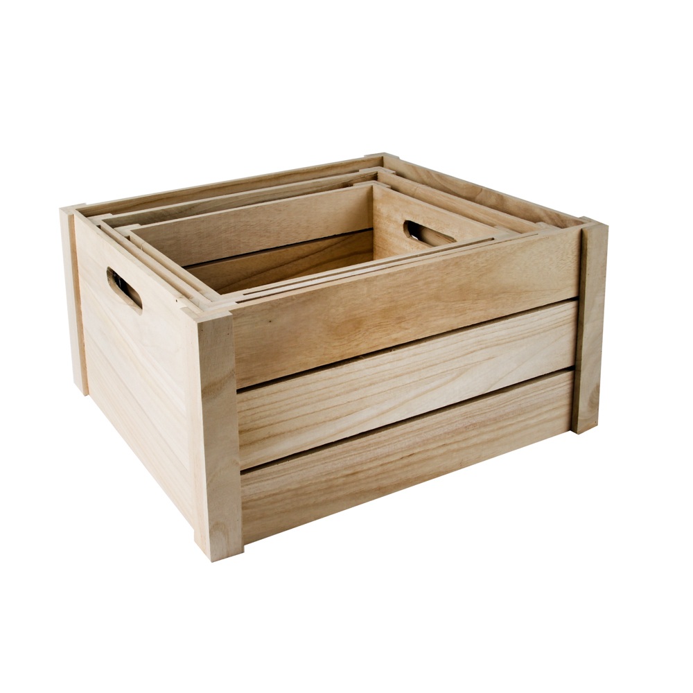 Caja de Madera Natural de 3 Listones Mediana Casa Viva