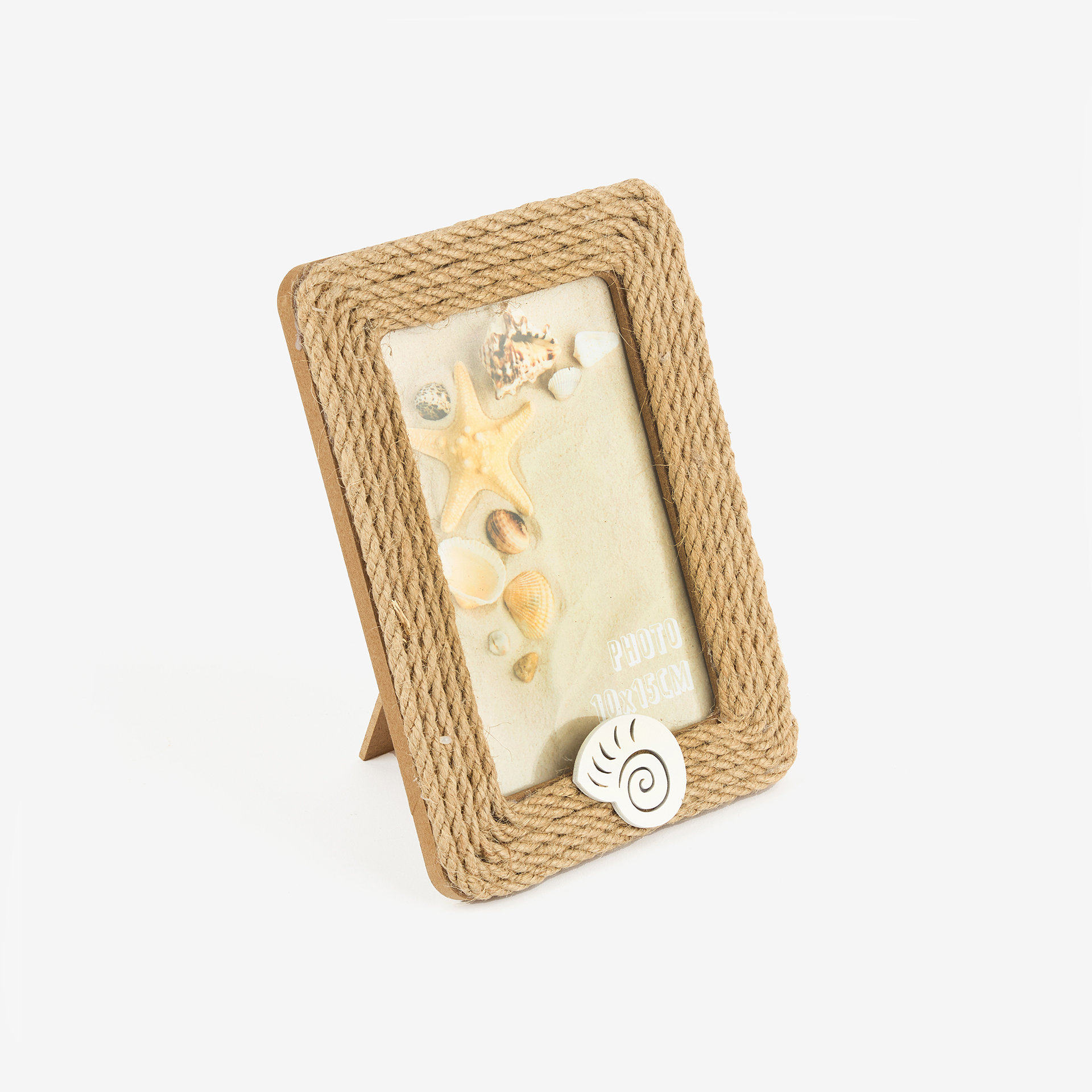 Marco de fotos de madera MDF y cuerda Concha 10x15cm