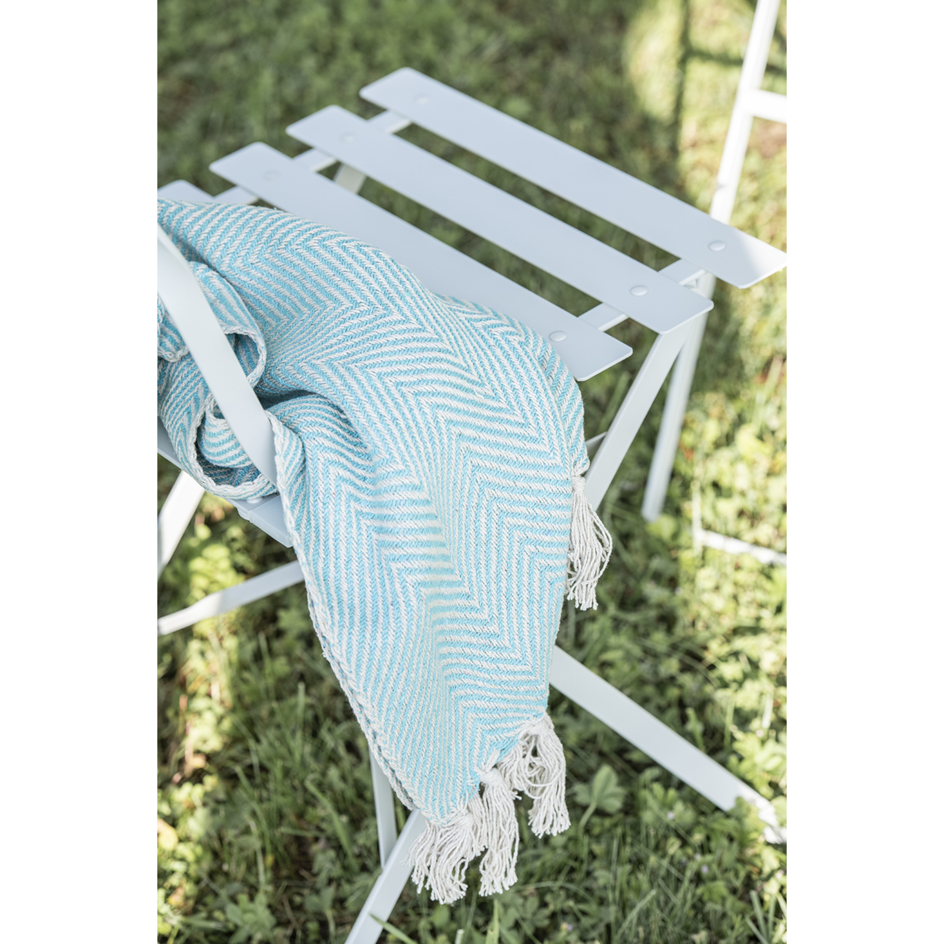 Plaid de flecos verde agua de algodón 125x150cm